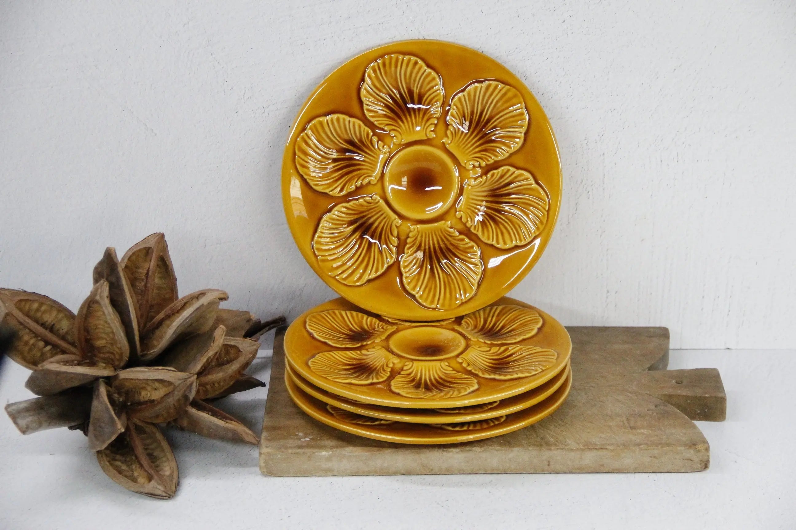 Majolica Oyster Plates-French Yellow Proceram 2 Pcs.  Debra Hall Lifestyle