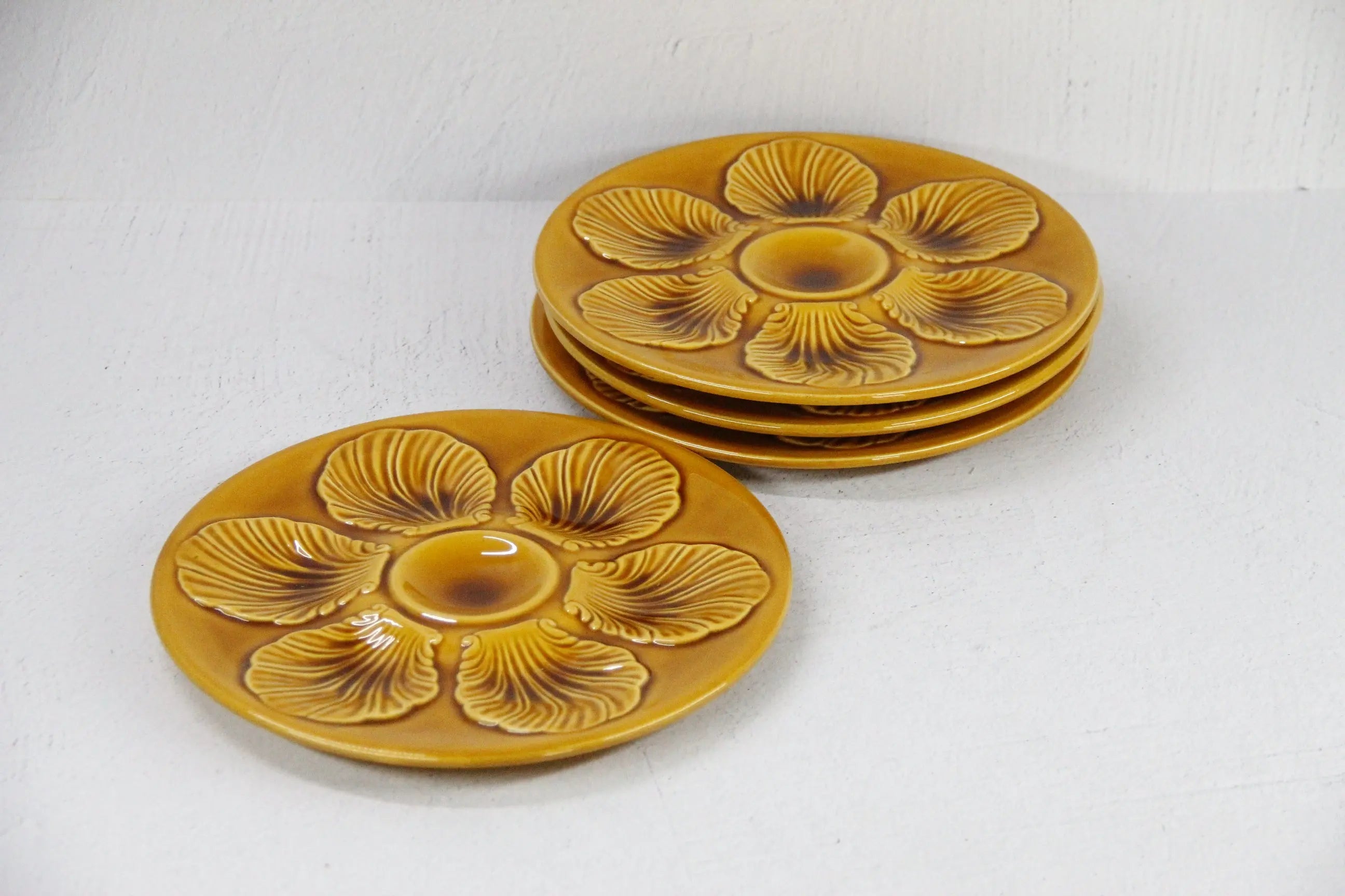 Majolica Oyster Plates-French Yellow Proceram 2 Pcs.  Debra Hall Lifestyle