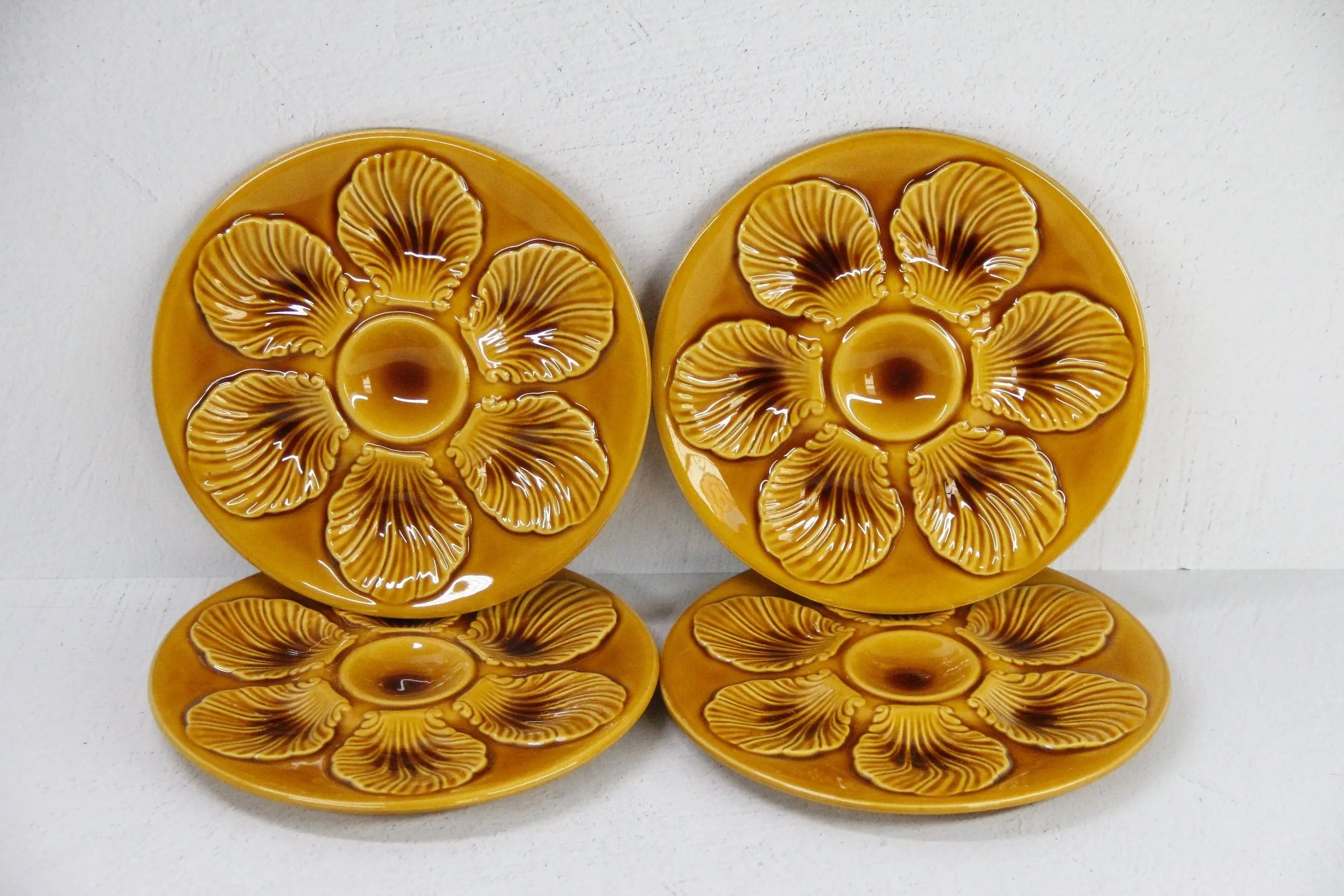 Majolica Oyster Plates-French Yellow Proceram 2 Pcs.  Debra Hall Lifestyle