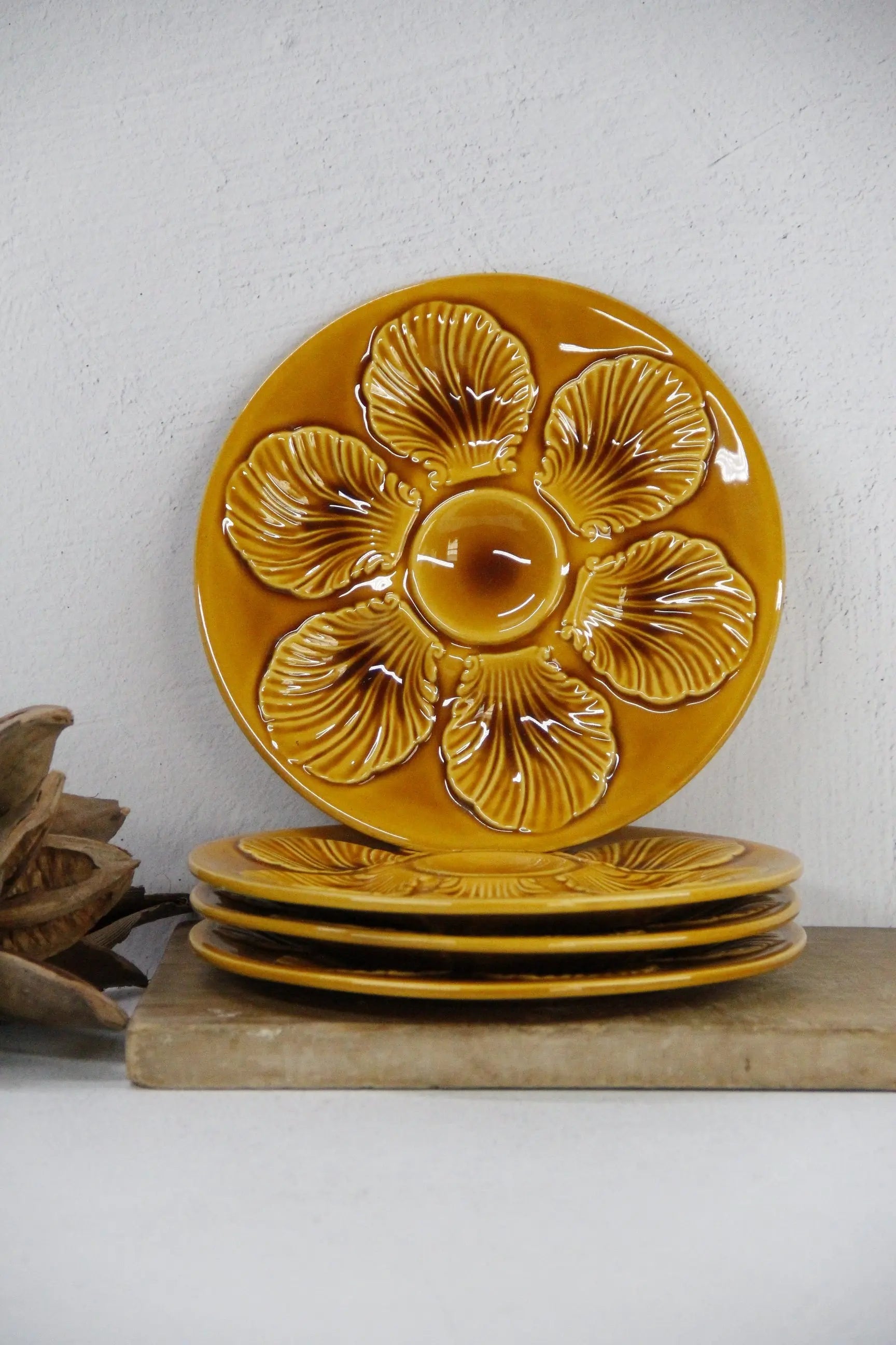 Majolica Oyster Plates-French Yellow Proceram 2 Pcs.  Debra Hall Lifestyle