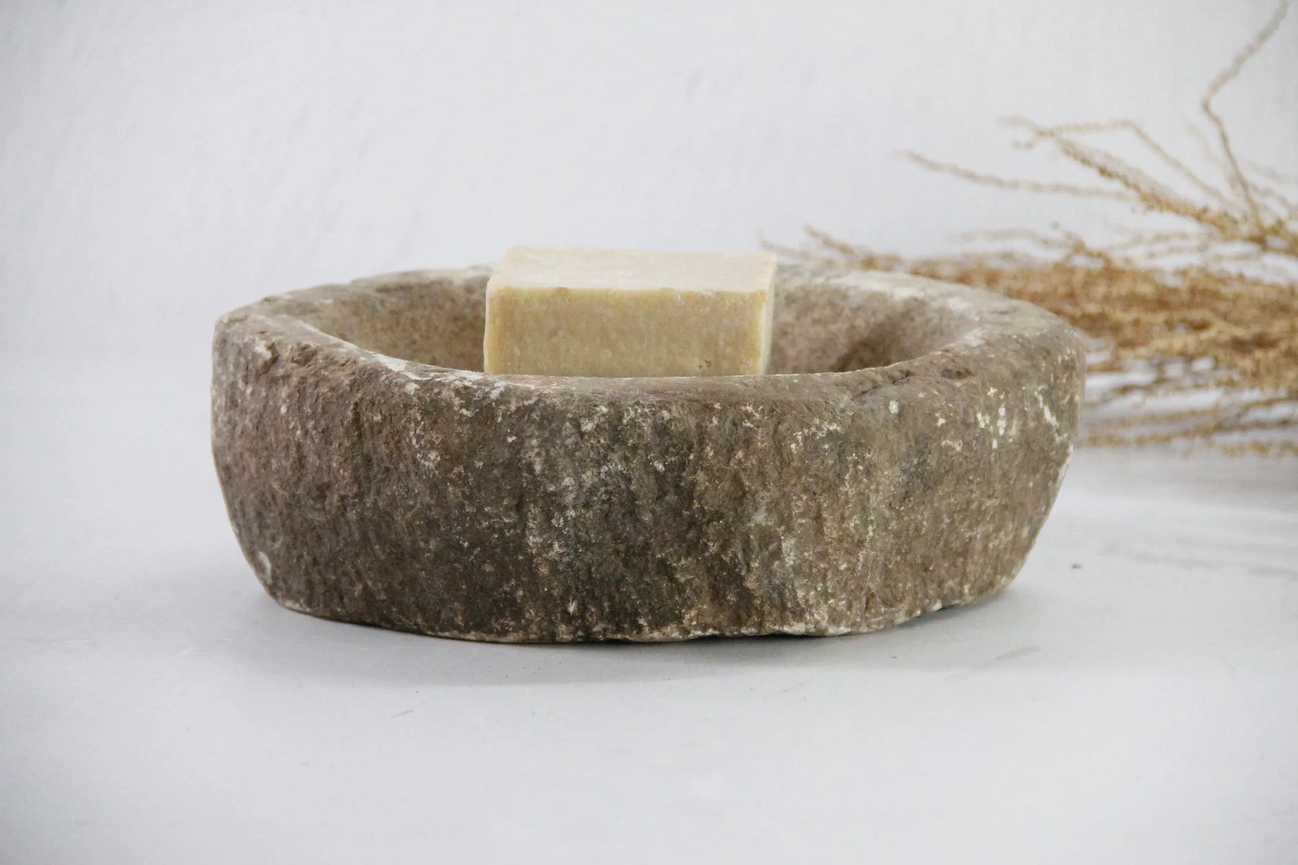 Marble Bowl | Antique Raw Hand Carved Kharal Catchall - 7"  Debra Hall Lifestyle