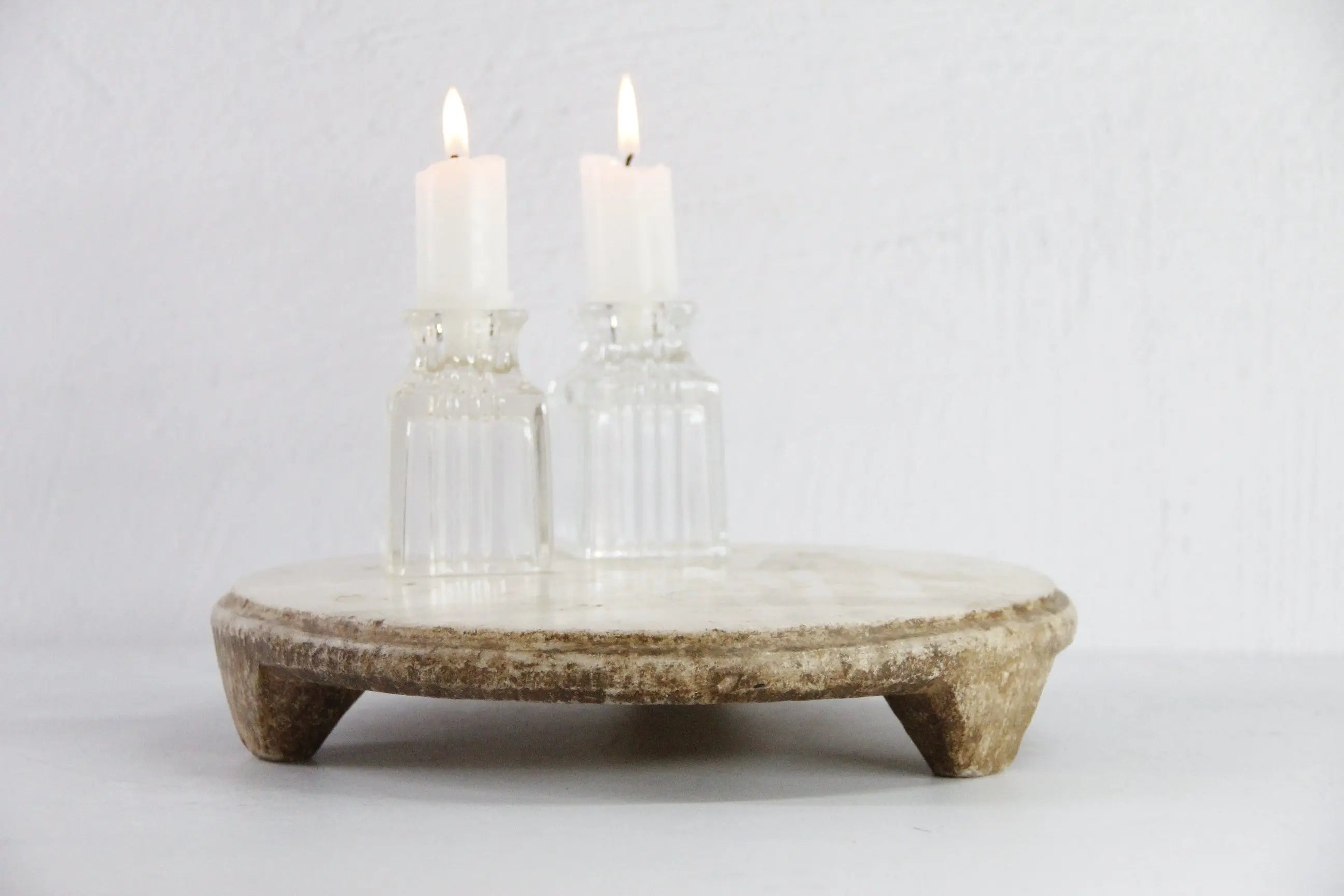 Marble Chapati Board | Vintage Hand Carved Riser | Round Footed  Debra Hall Lifestyle