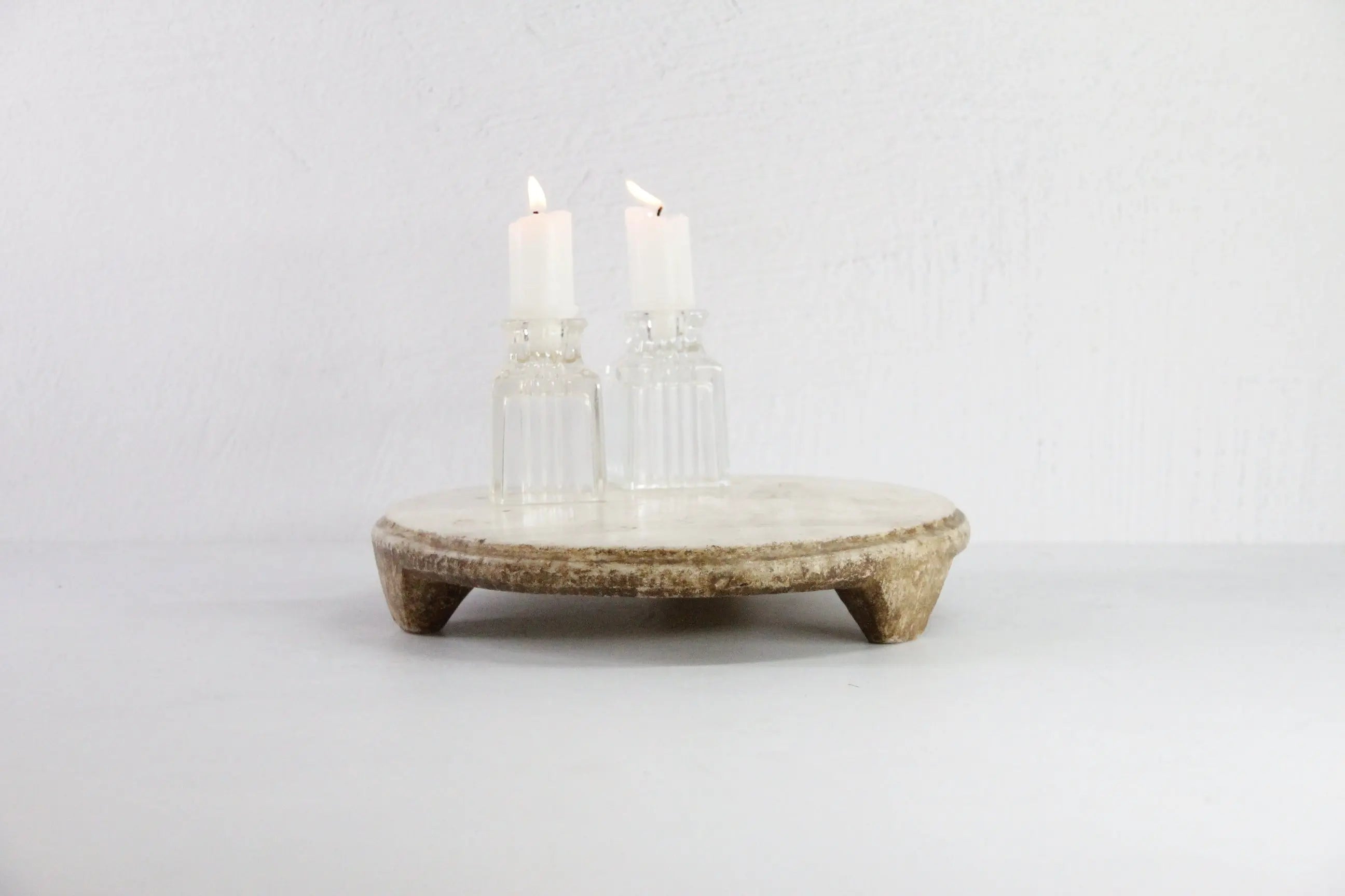 Marble Chapati Board | Vintage Hand Carved Riser | Round Footed  Debra Hall Lifestyle