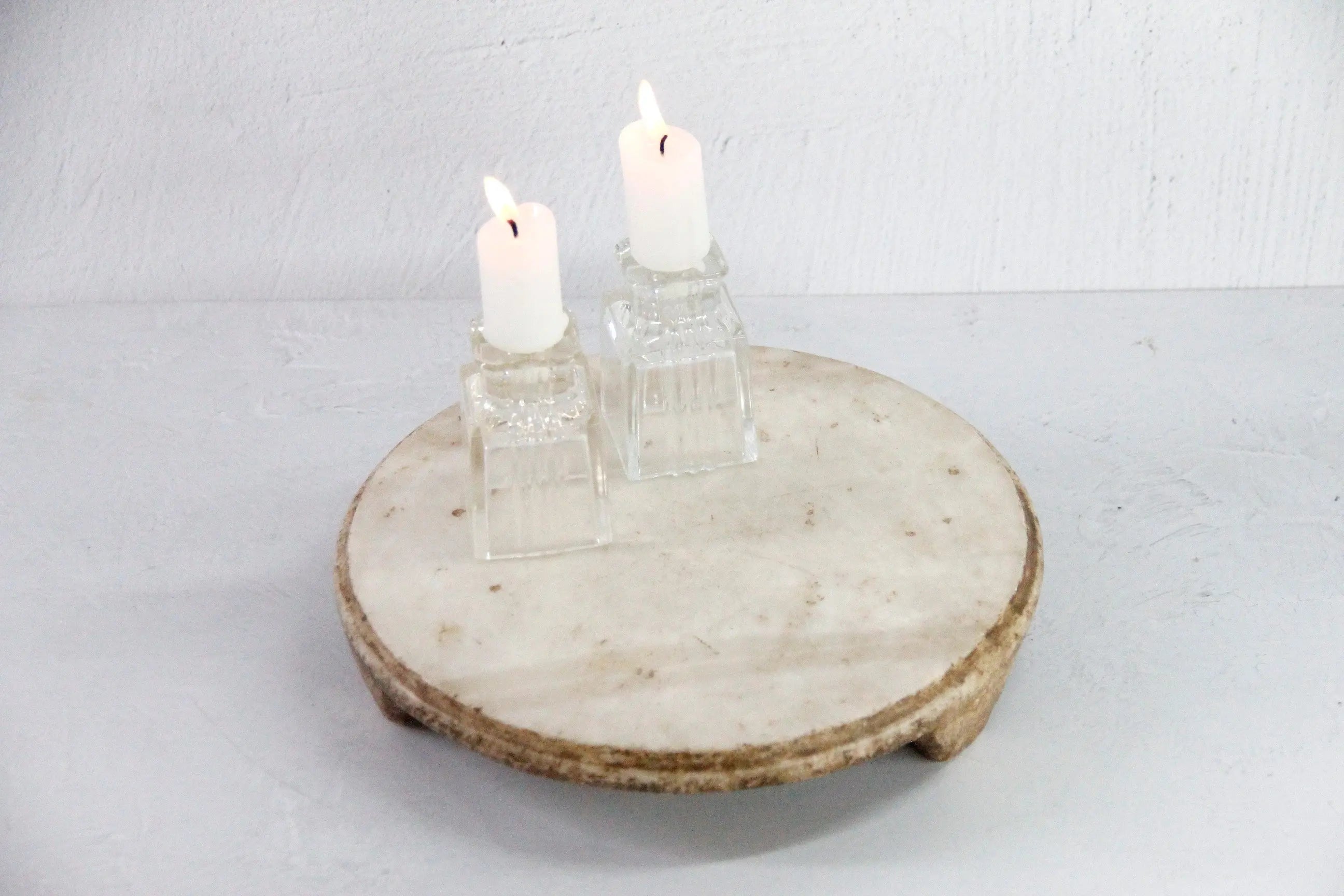 Marble Chapati Board | Vintage Hand Carved Riser | Round Footed  Debra Hall Lifestyle