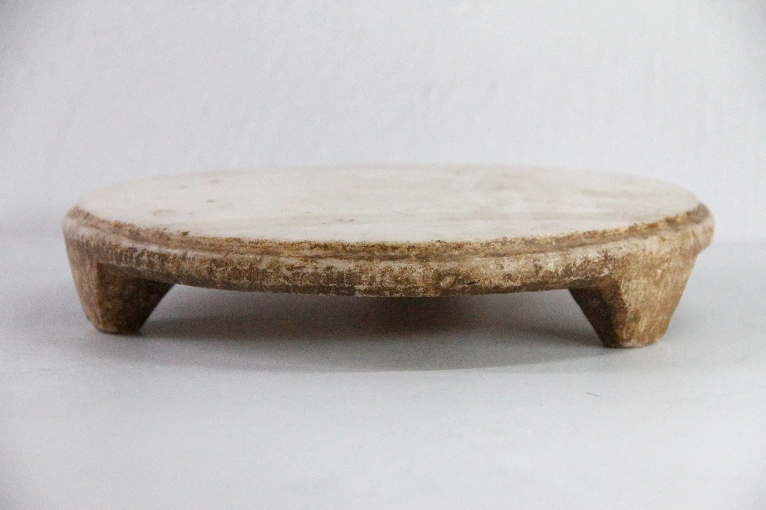 Marble Chapati Board | Vintage Hand Carved Riser | Round Footed  Debra Hall Lifestyle