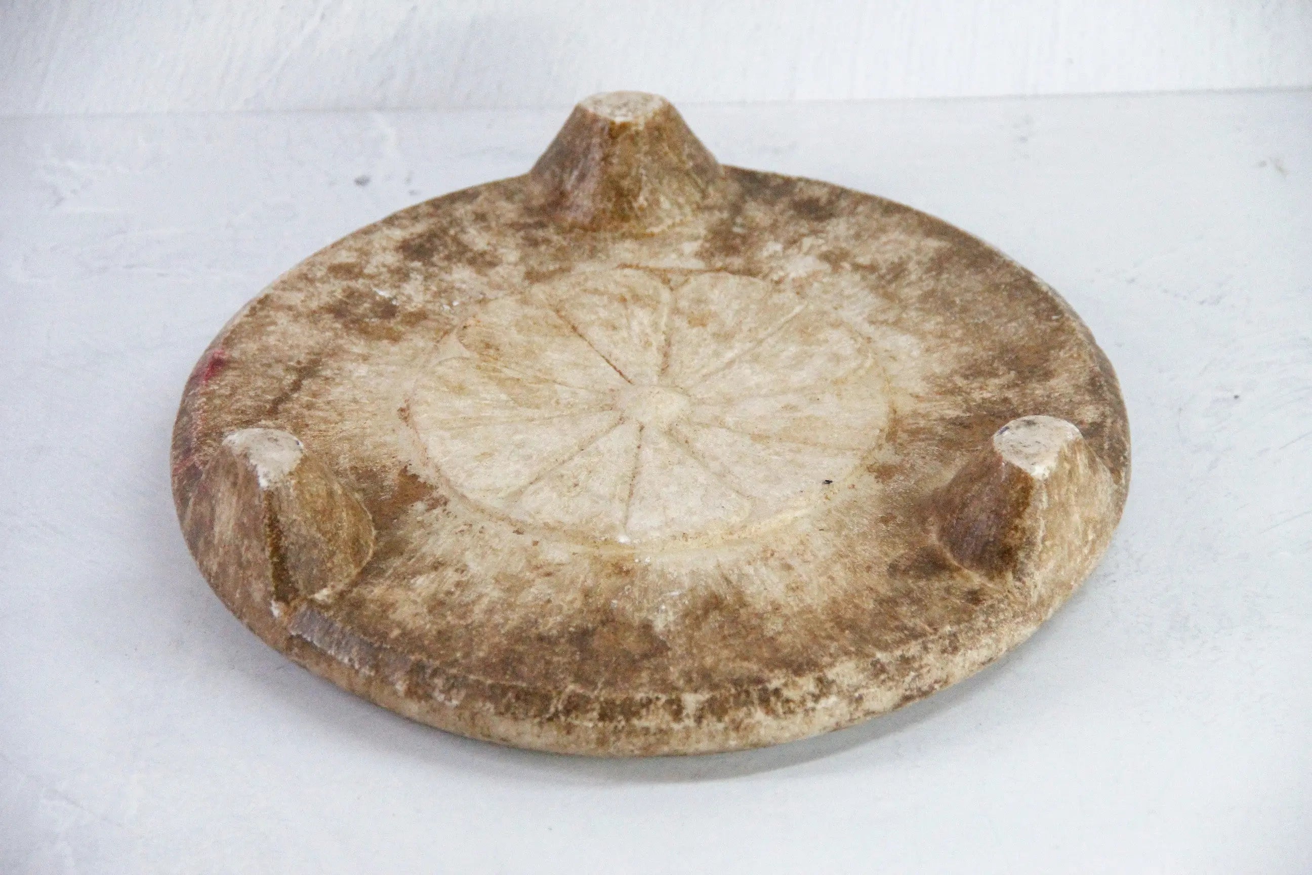 Marble Chapati Board | Vintage Hand Carved Riser | Round Footed  Debra Hall Lifestyle