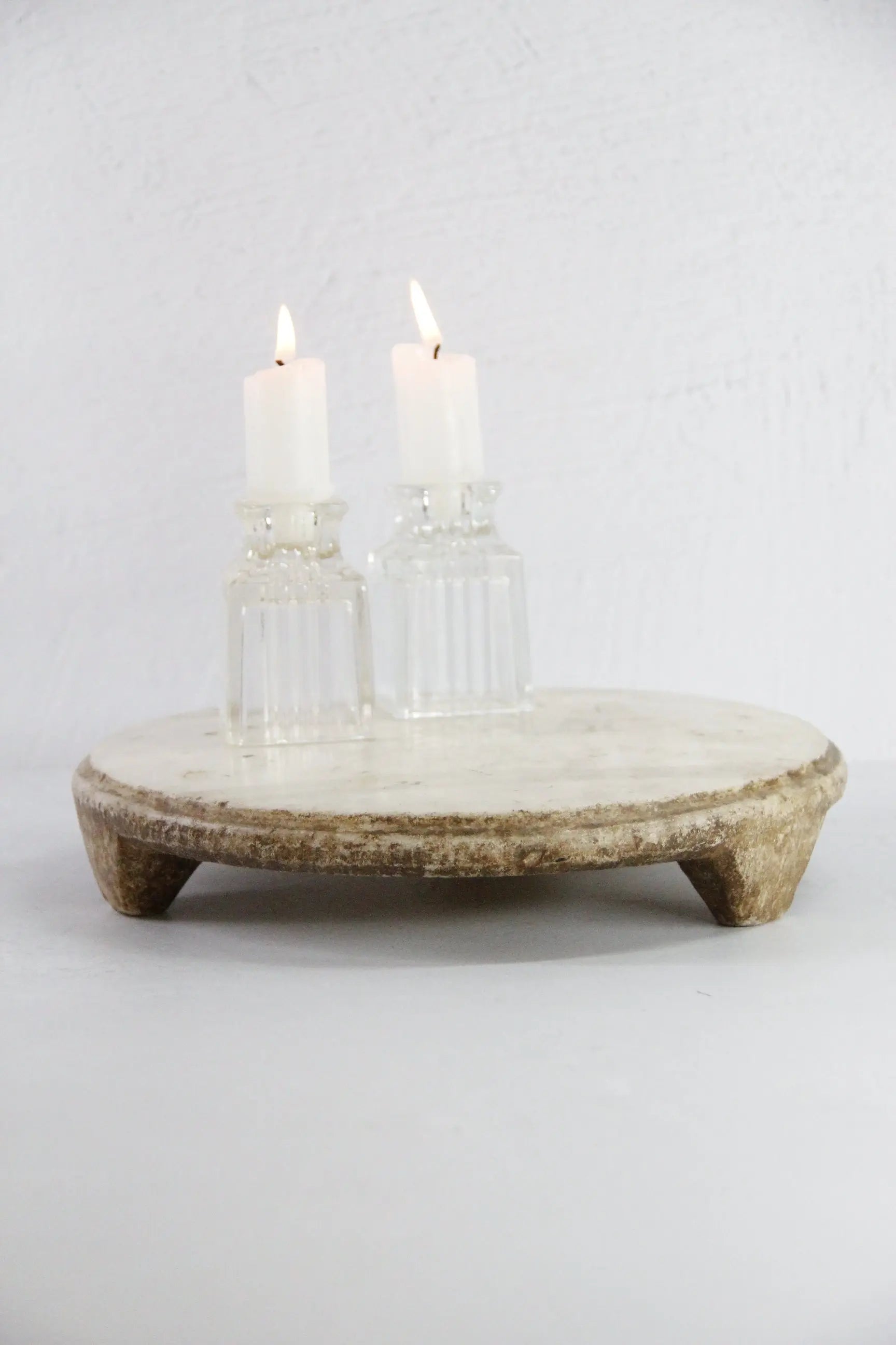 Marble Chapati Board | Vintage Hand Carved Riser | Round Footed  Debra Hall Lifestyle