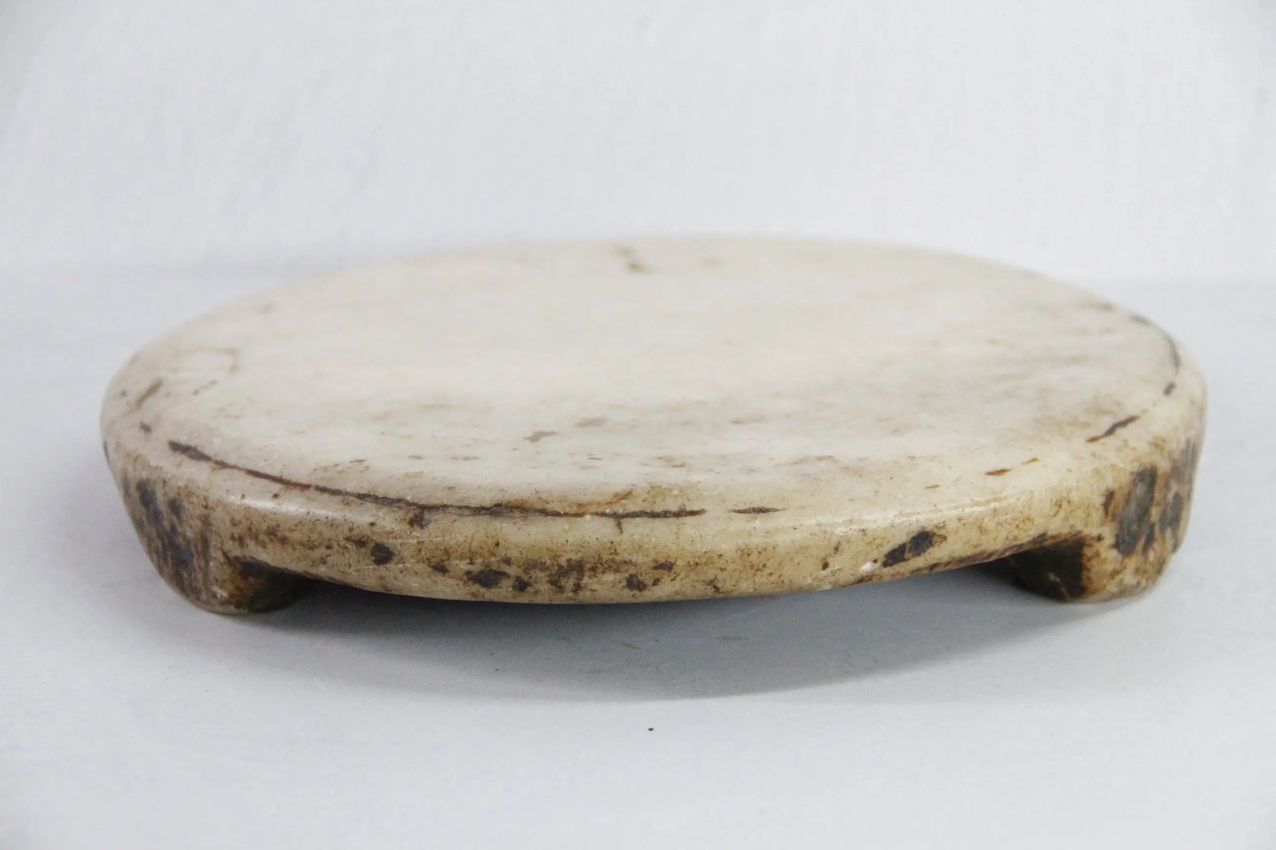 Marble Chapati Board | Vintage Hand Carved Riser | Round  Debra Hall Lifestyle