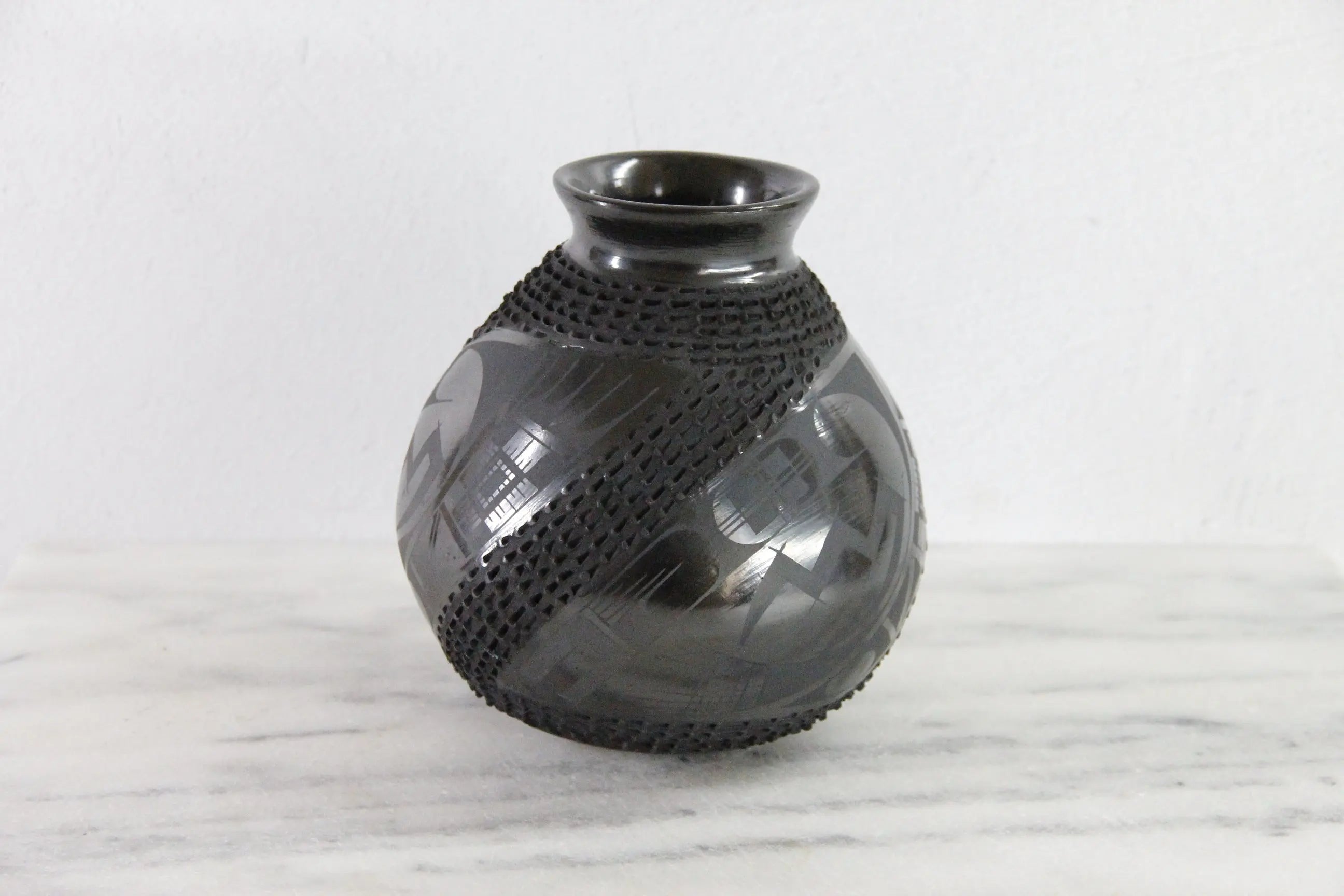 Mata Ortiz Black Pottery Signed Vintage Olla