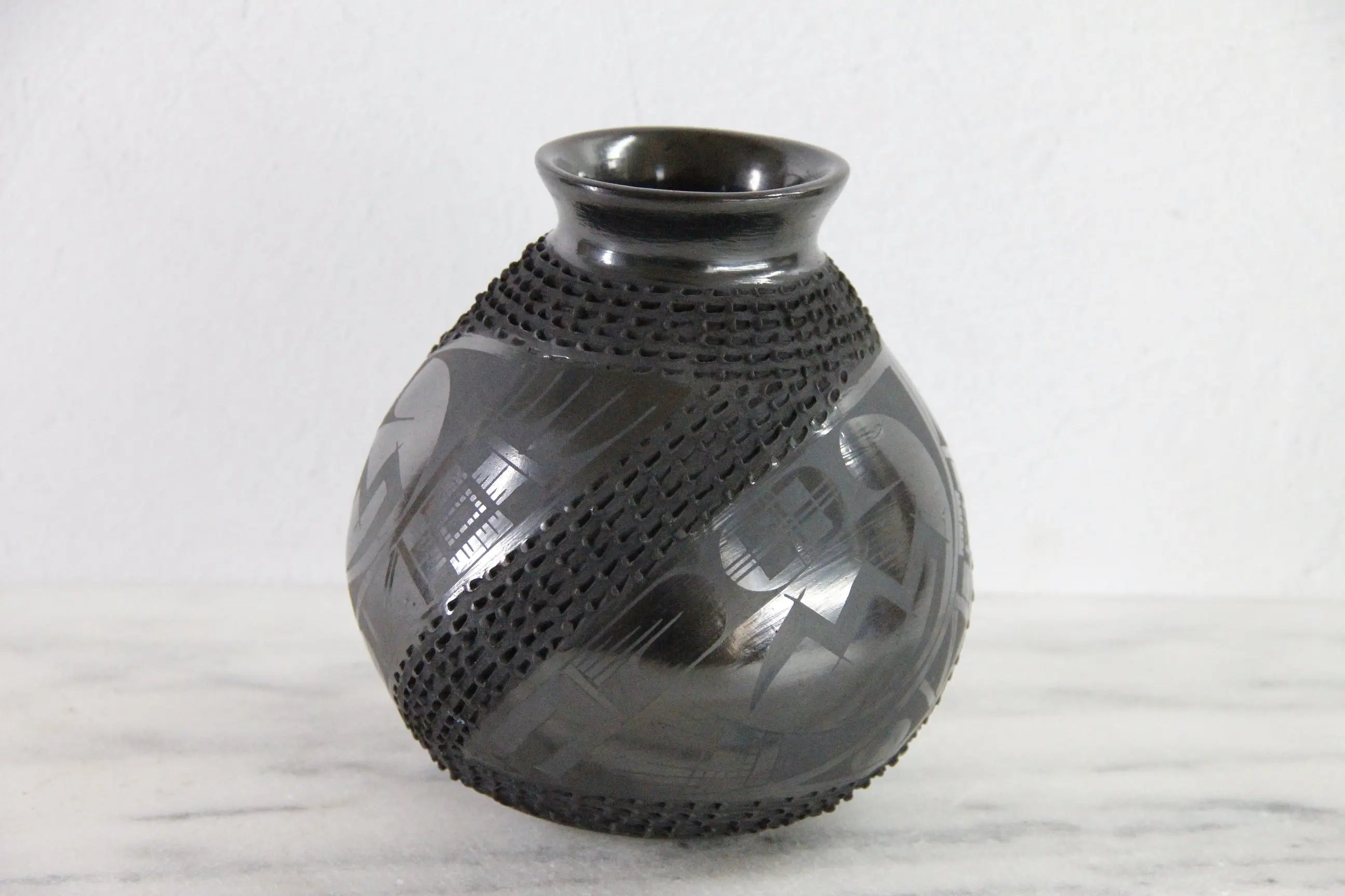 Mata Ortiz Black Pottery Signed Vintage Olla