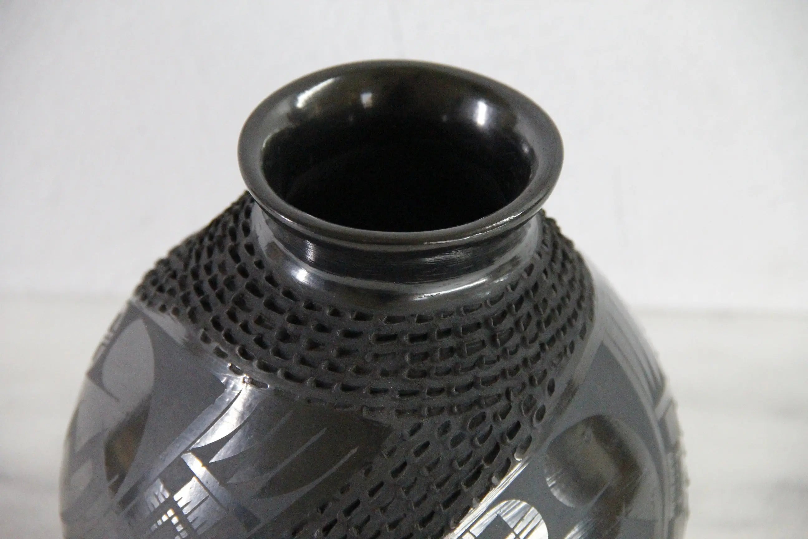 Mata Ortiz Black Pottery Signed Vintage Olla