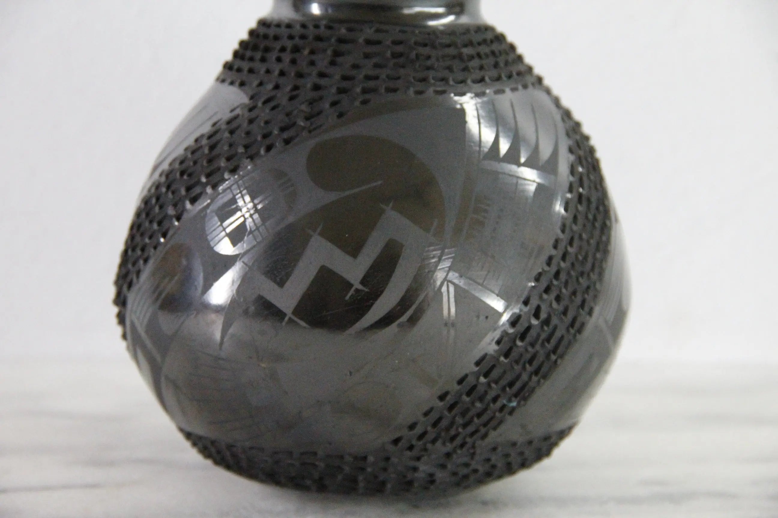Mata Ortiz Black Pottery Signed Vintage Olla