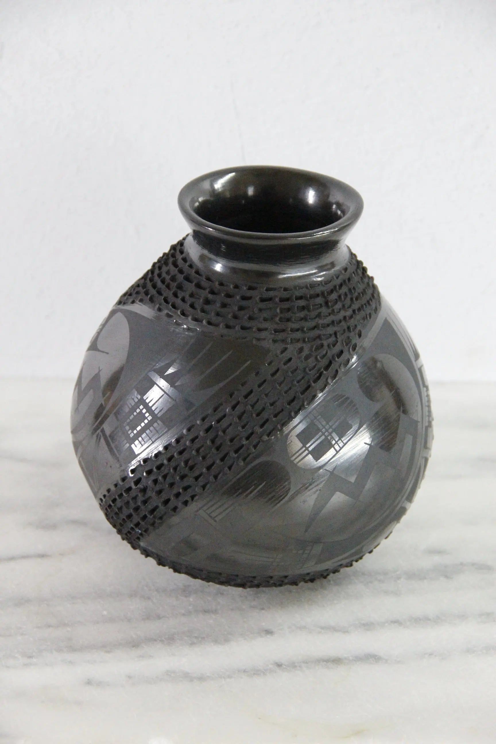Mata Ortiz Black Pottery Signed Vintage Olla