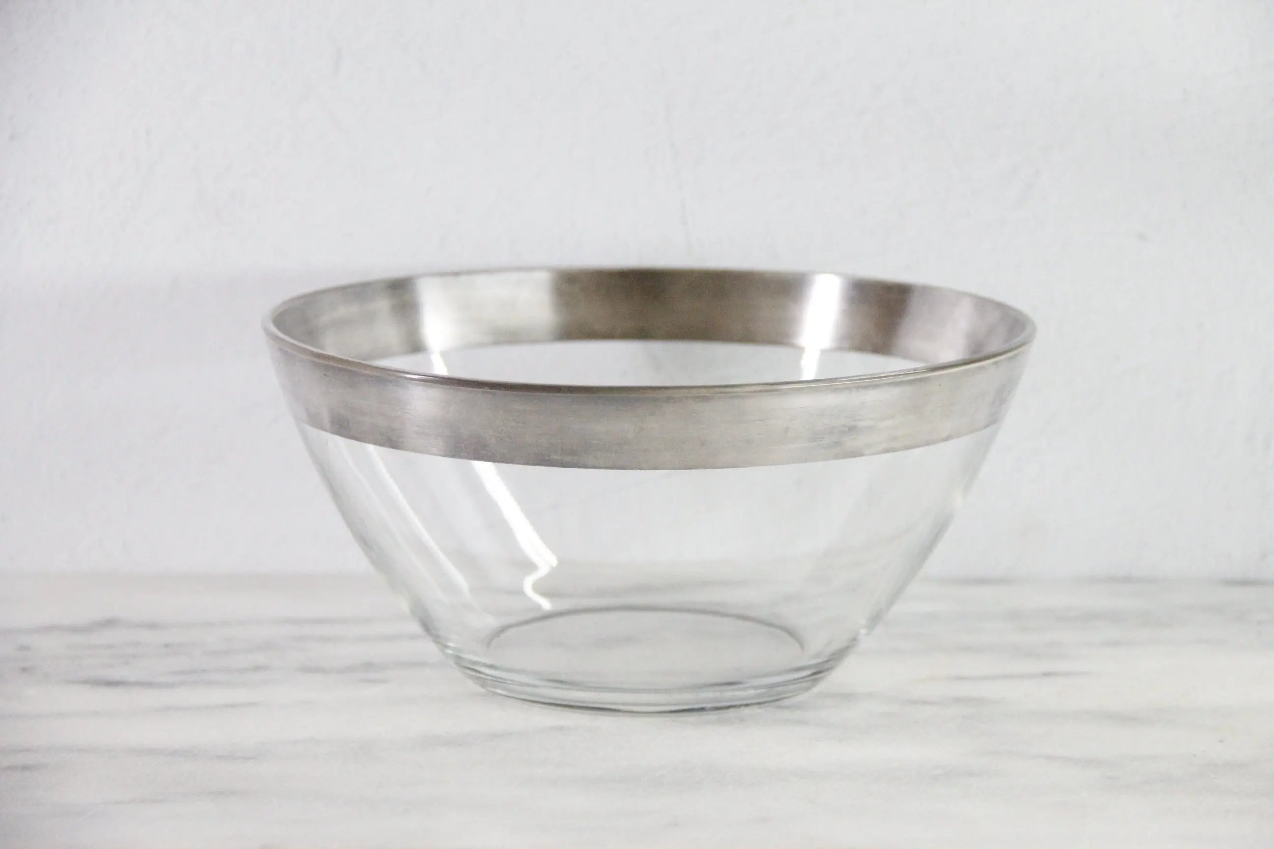 Mid Century Glass Bowl with Silver Band France Stamp