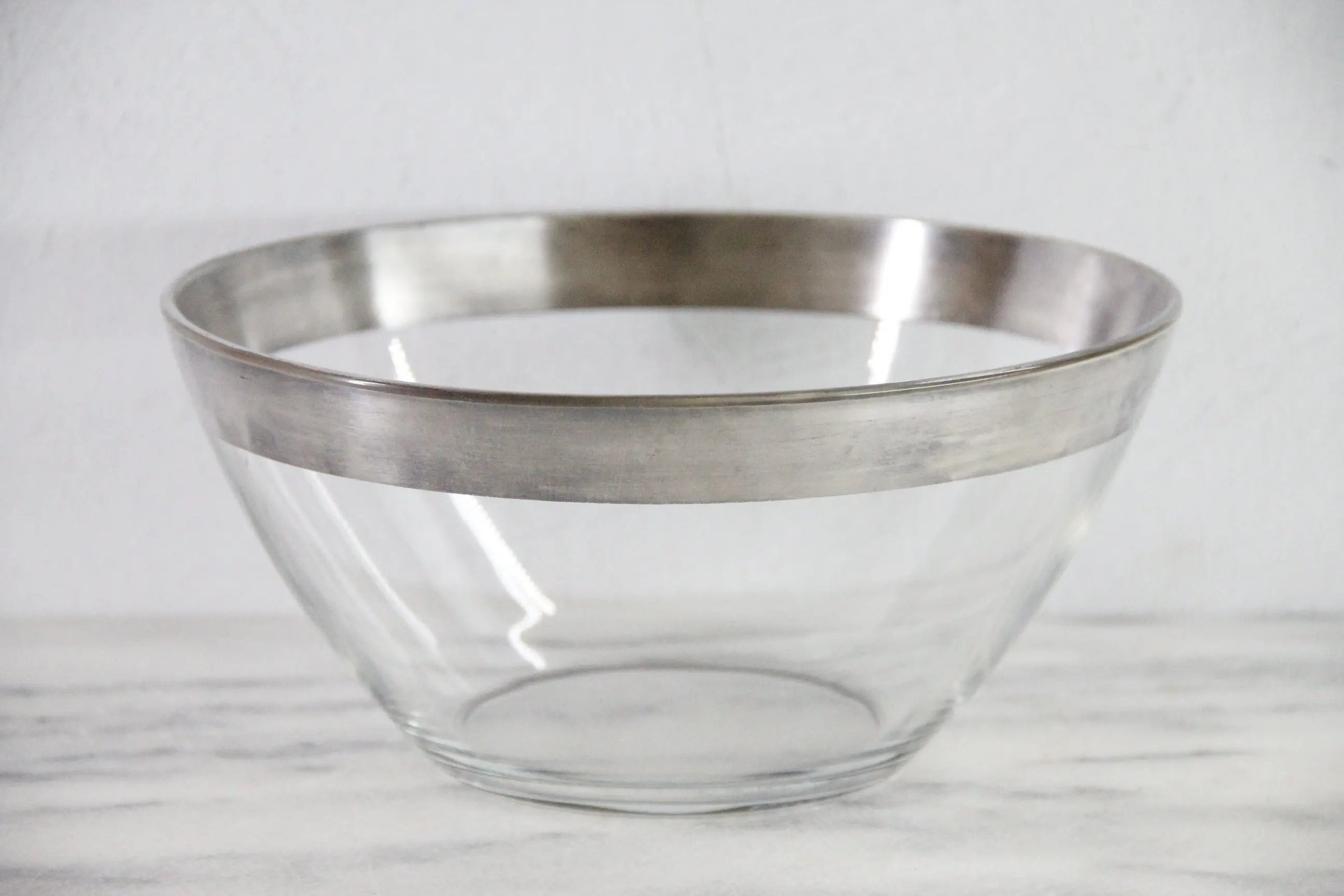 Mid Century Glass Bowl with Silver Band France Stamp