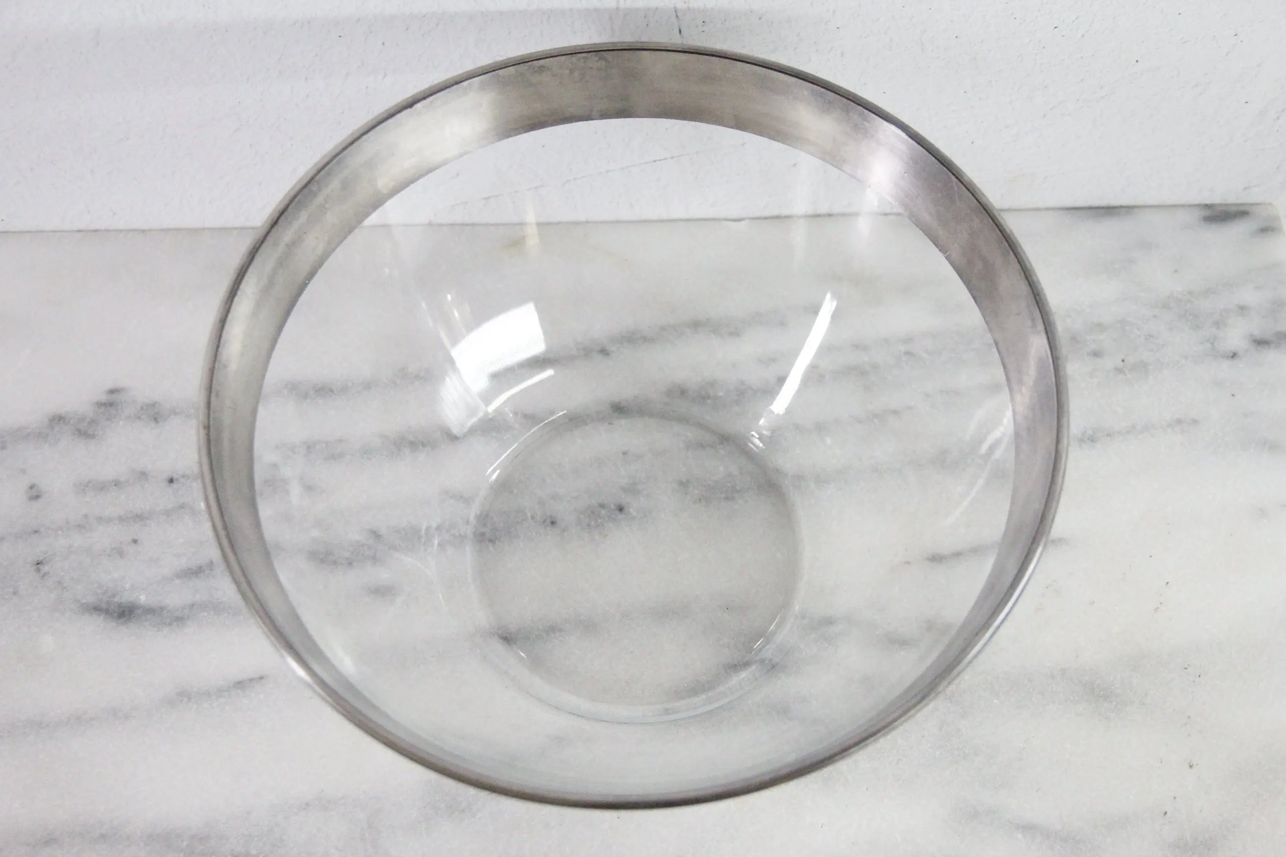 Mid Century Glass Bowl with Silver Band France Stamp