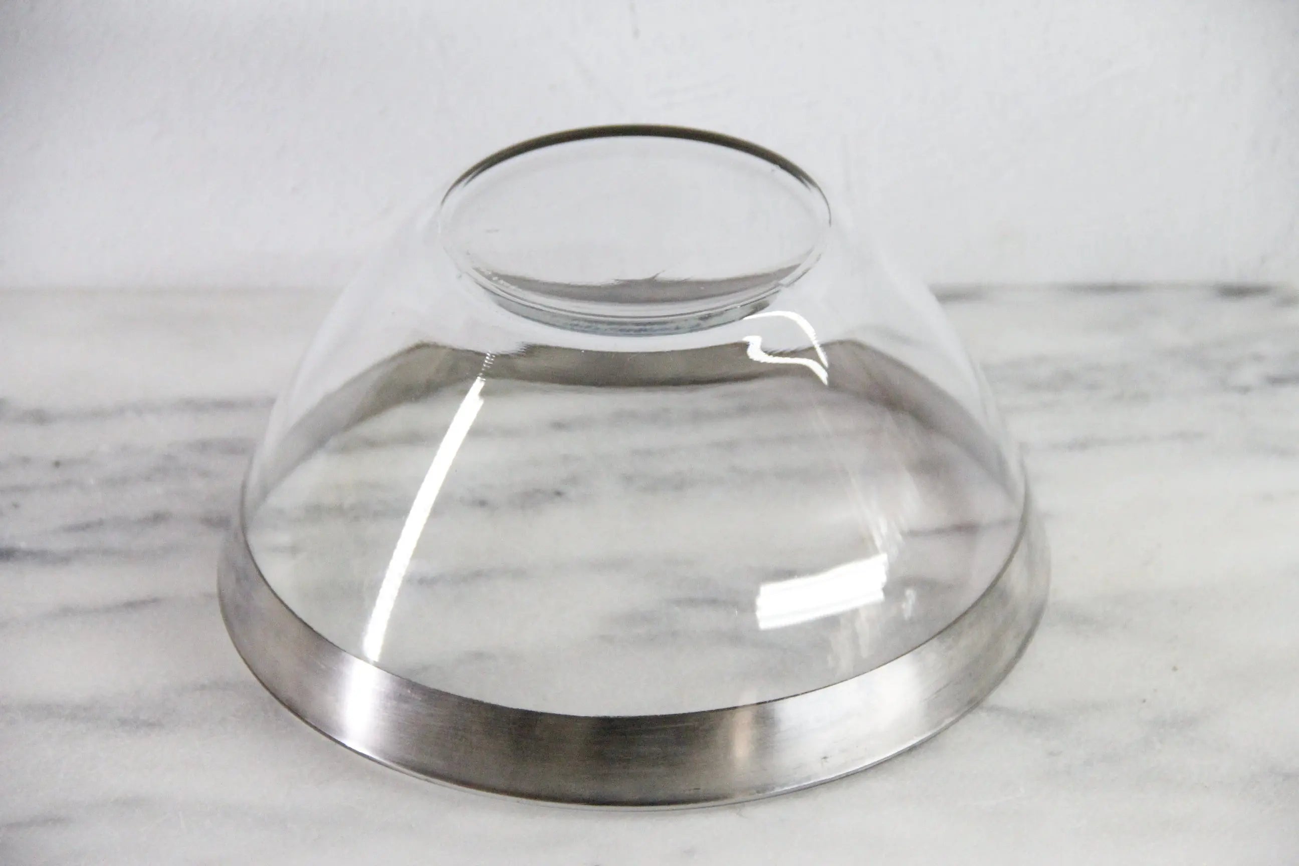 Mid Century Glass Bowl with Silver Band France Stamp
