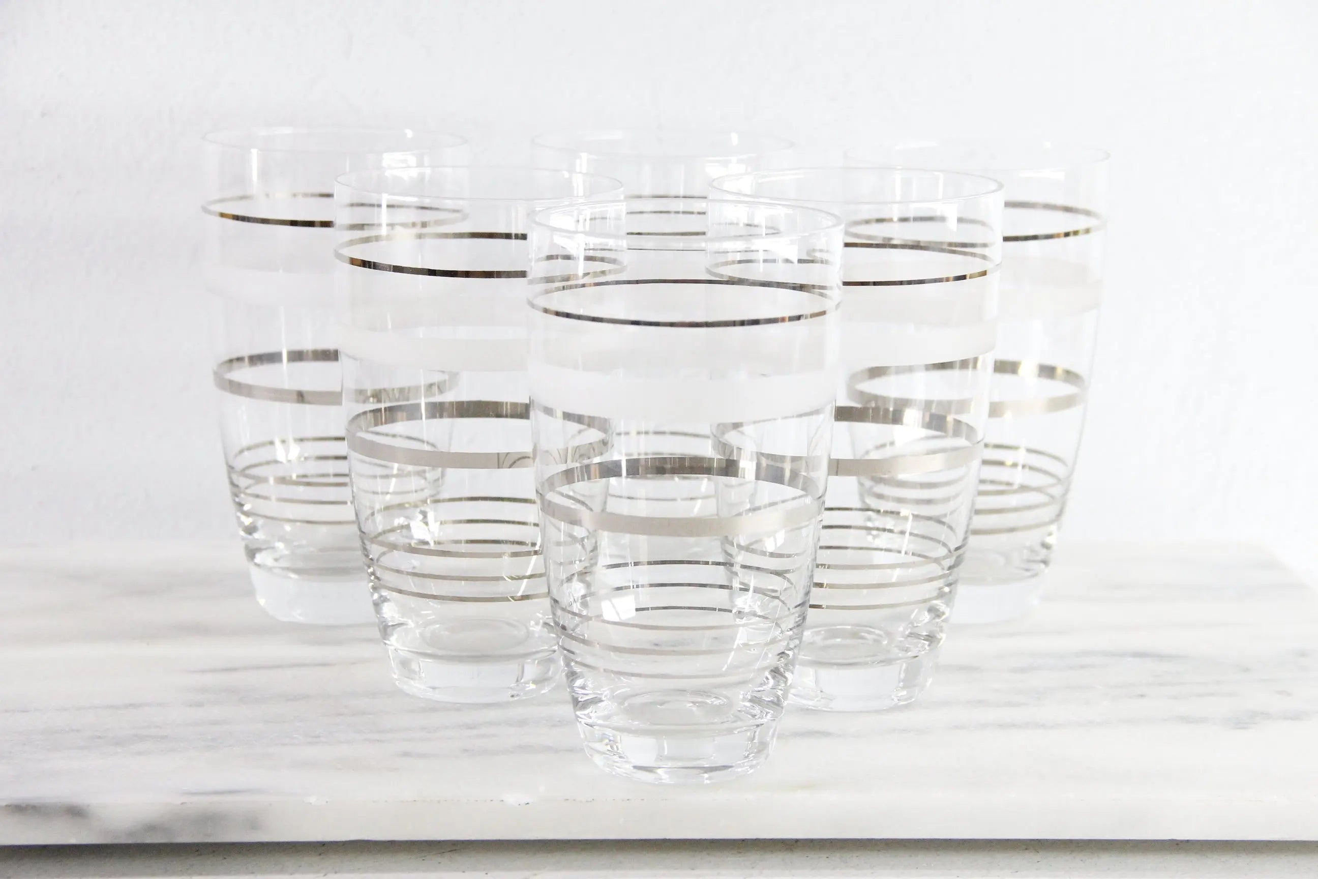 Mid Century Glasses Set | Frosted Silver Band 6