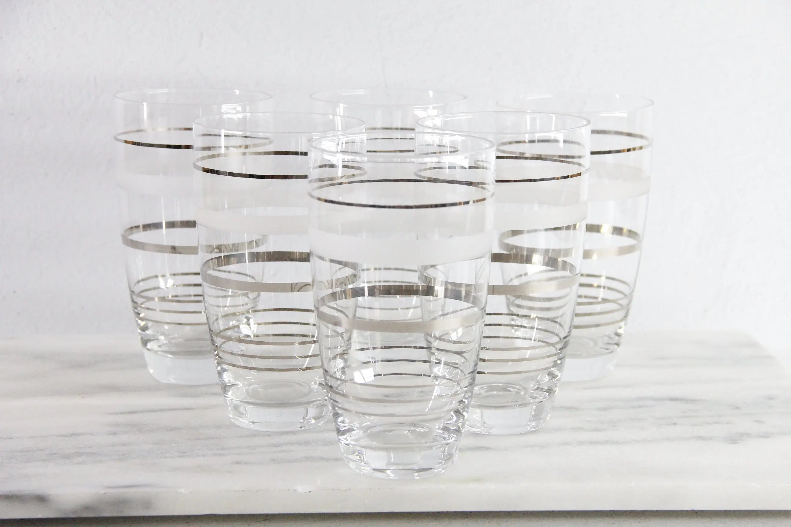 Mid Century Glasses Set | Frosted Silver Band 6