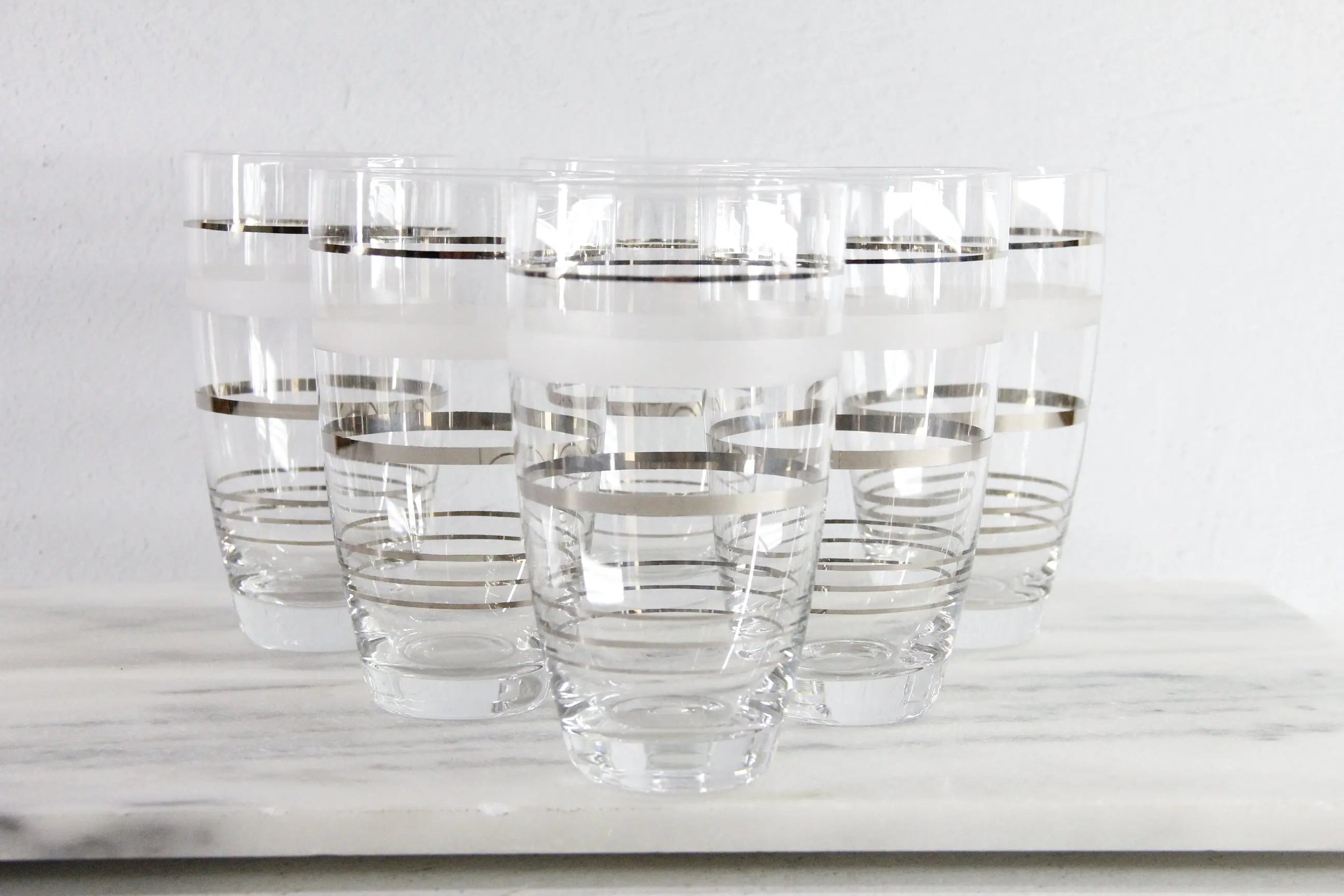 Mid Century Glasses Set | Frosted Silver Band 6