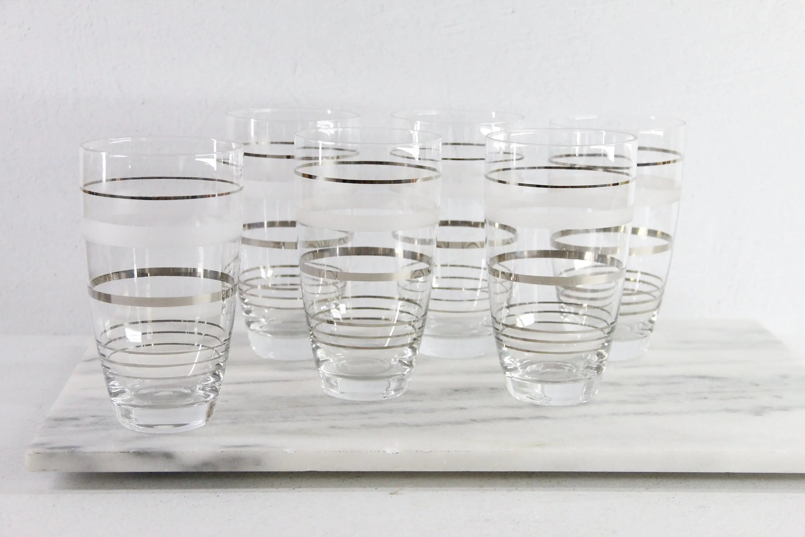 Mid Century Glasses Set | Frosted Silver Band 6