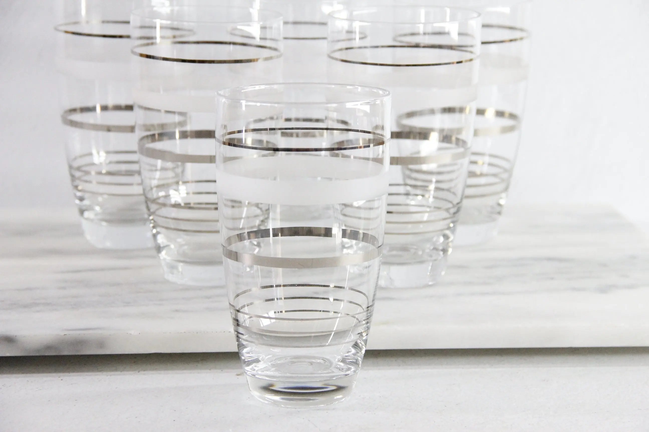 Mid Century Glasses Set | Frosted Silver Band 6