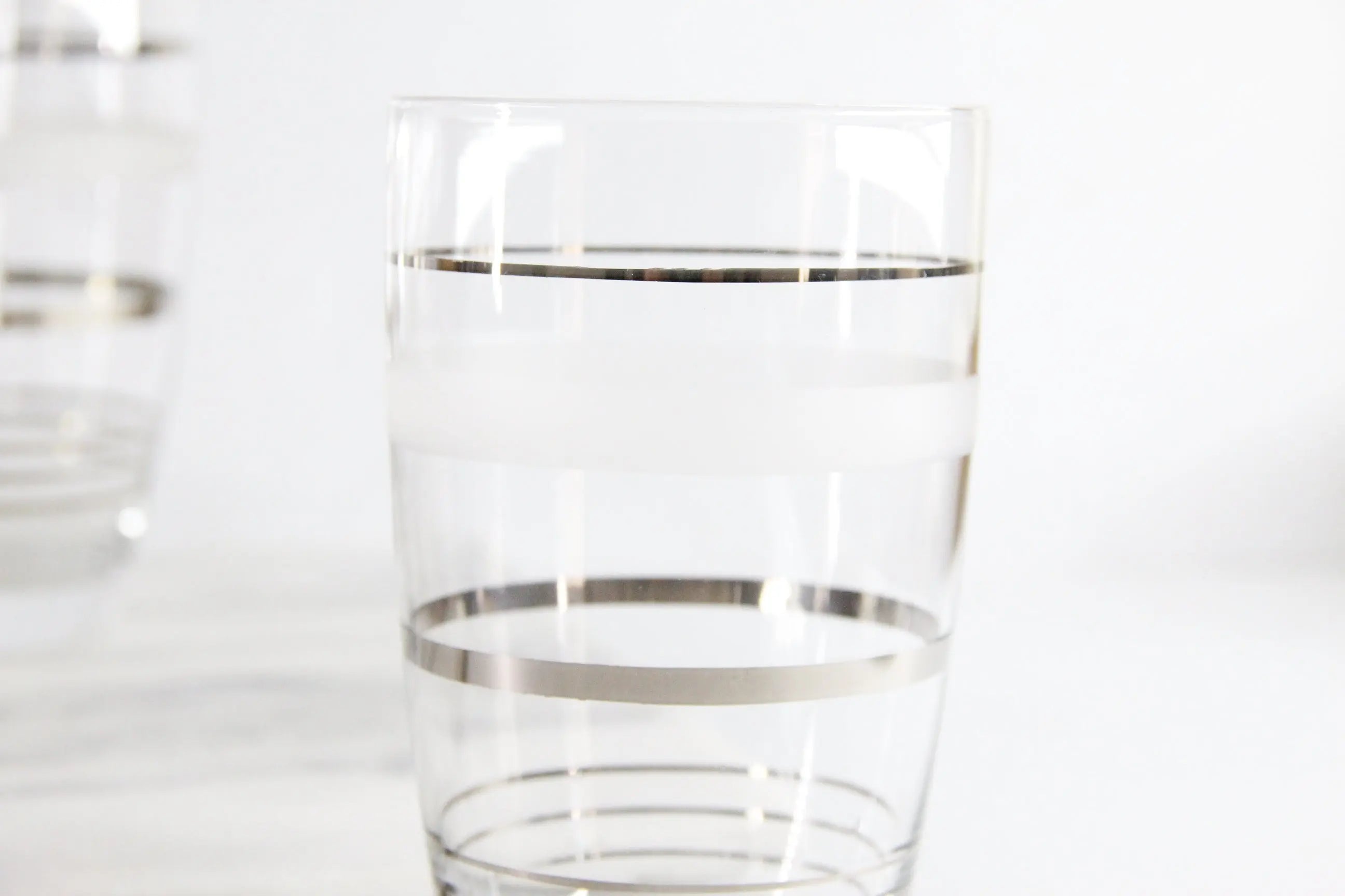 Mid Century Glasses Set | Frosted Silver Band 6