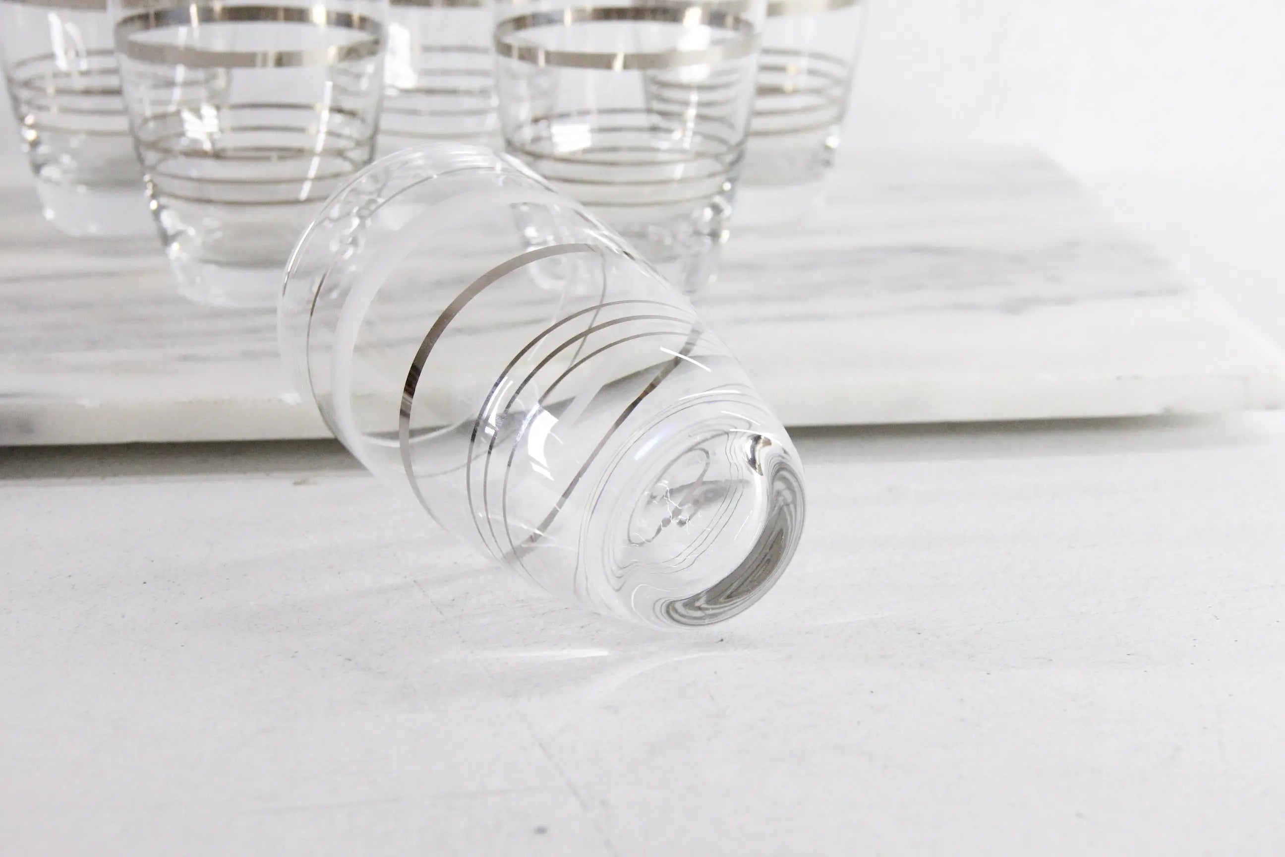 Mid Century Glasses Set | Frosted Silver Band 6