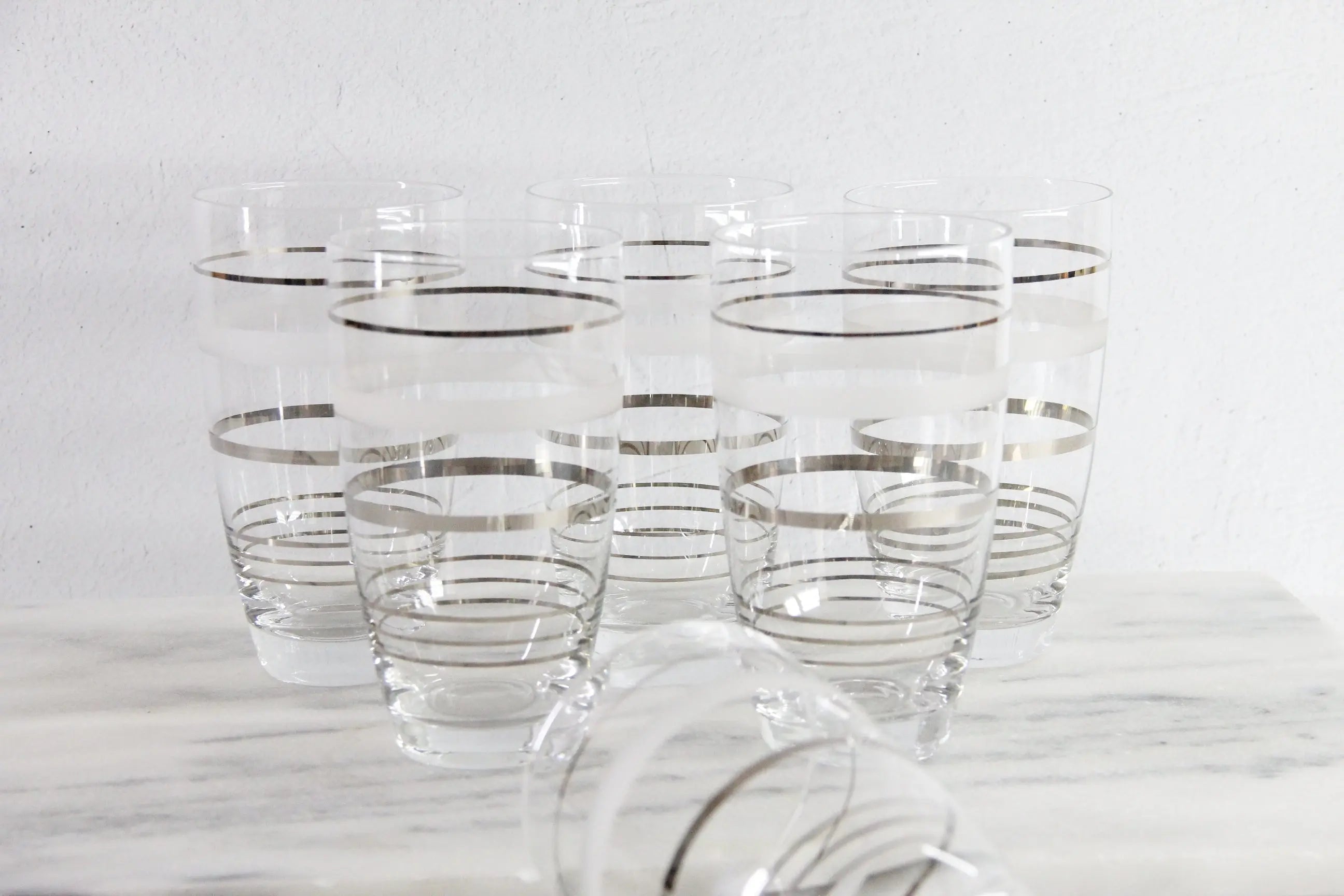 Mid Century Glasses Set | Frosted Silver Band 6