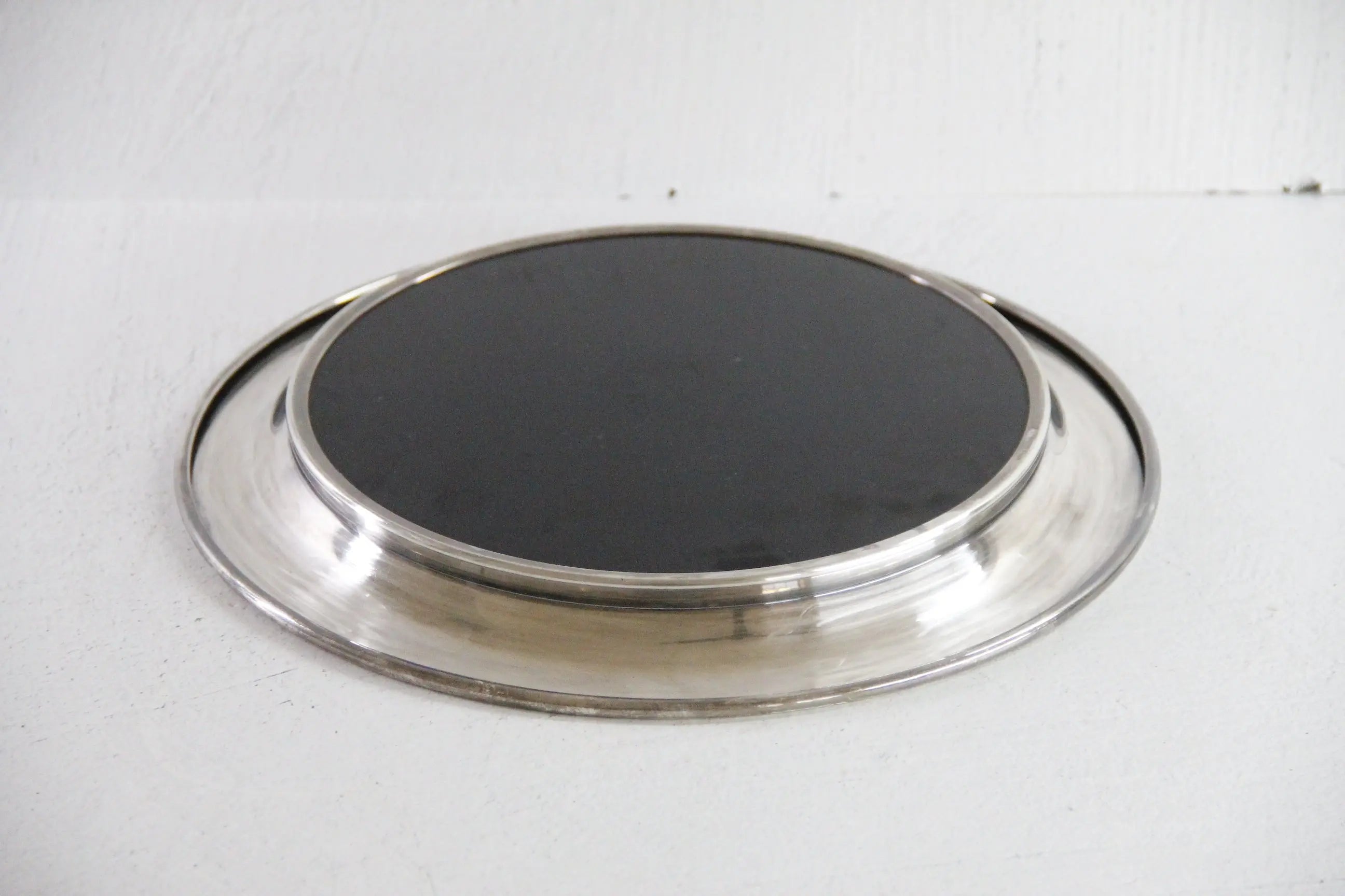 Mid Century Serving Tray | Round Reed and Barton Silver Barware  Debra Hall Lifestyle