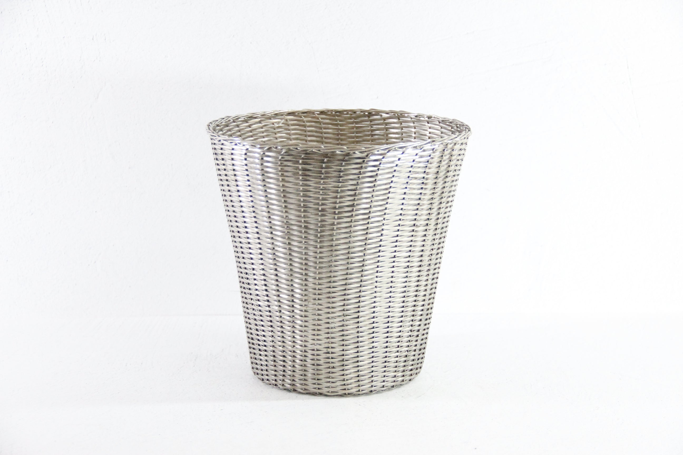 Midcentury Silver Metal Woven Waste Basket | French Planter  Debra Hall Lifestyle