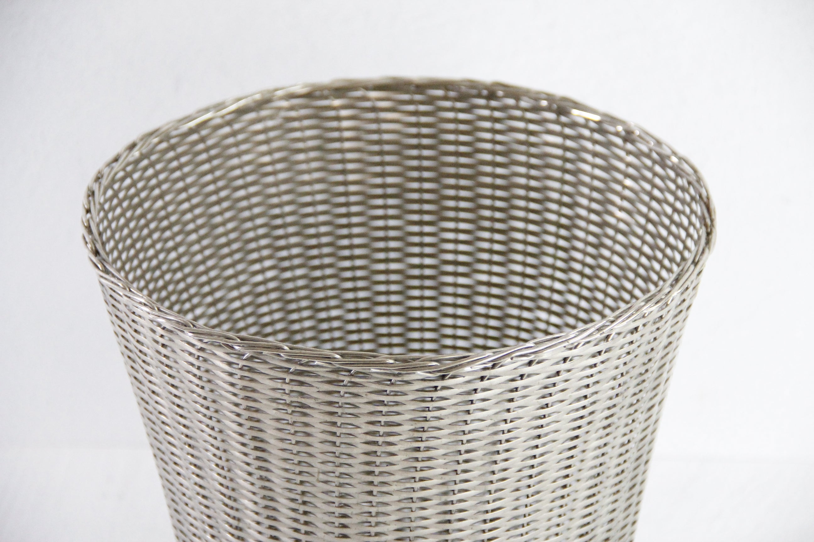 Midcentury Silver Metal Woven Waste Basket | French Planter  Debra Hall Lifestyle