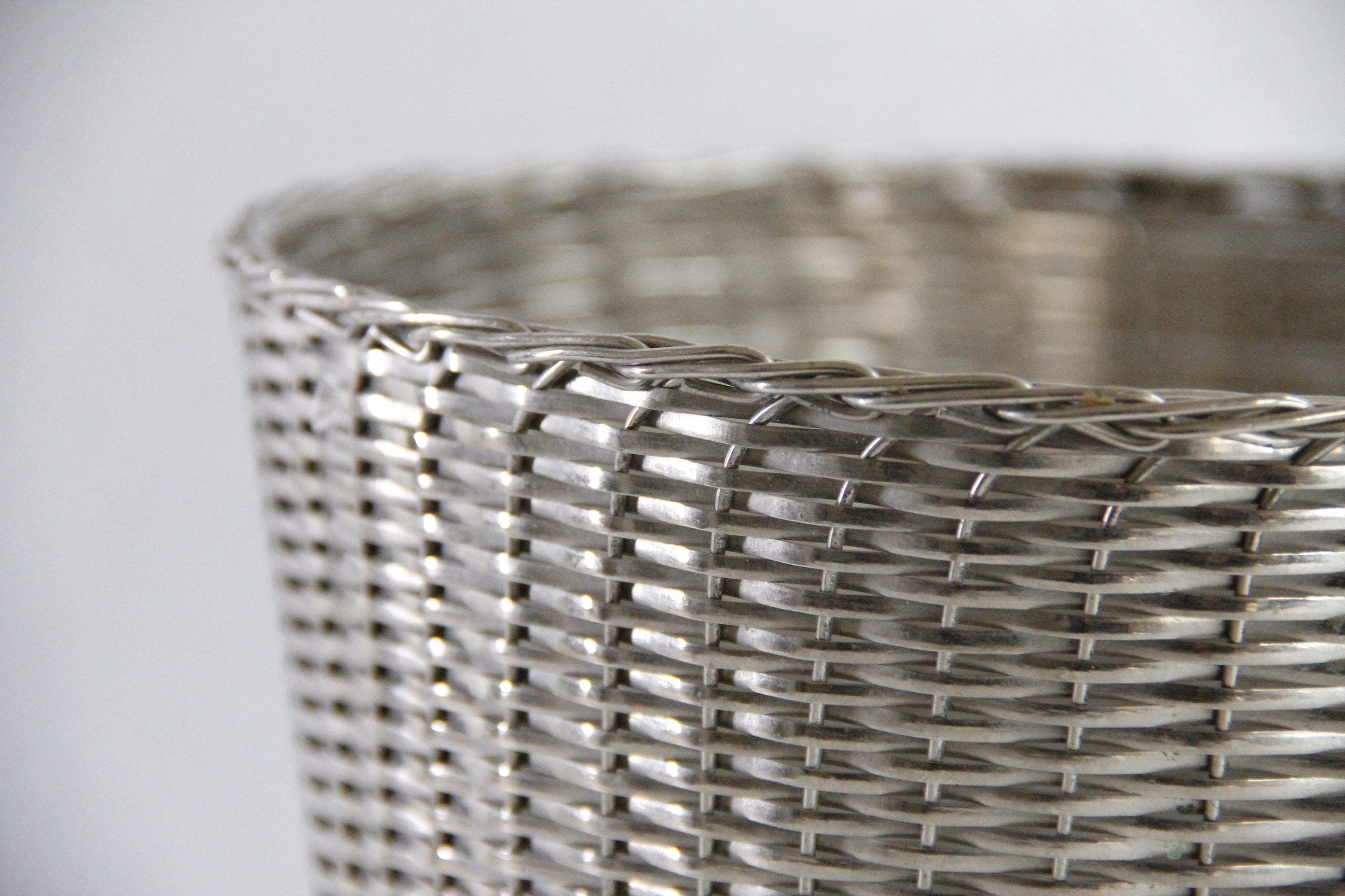 Midcentury Silver Metal Woven Waste Basket | French Planter  Debra Hall Lifestyle