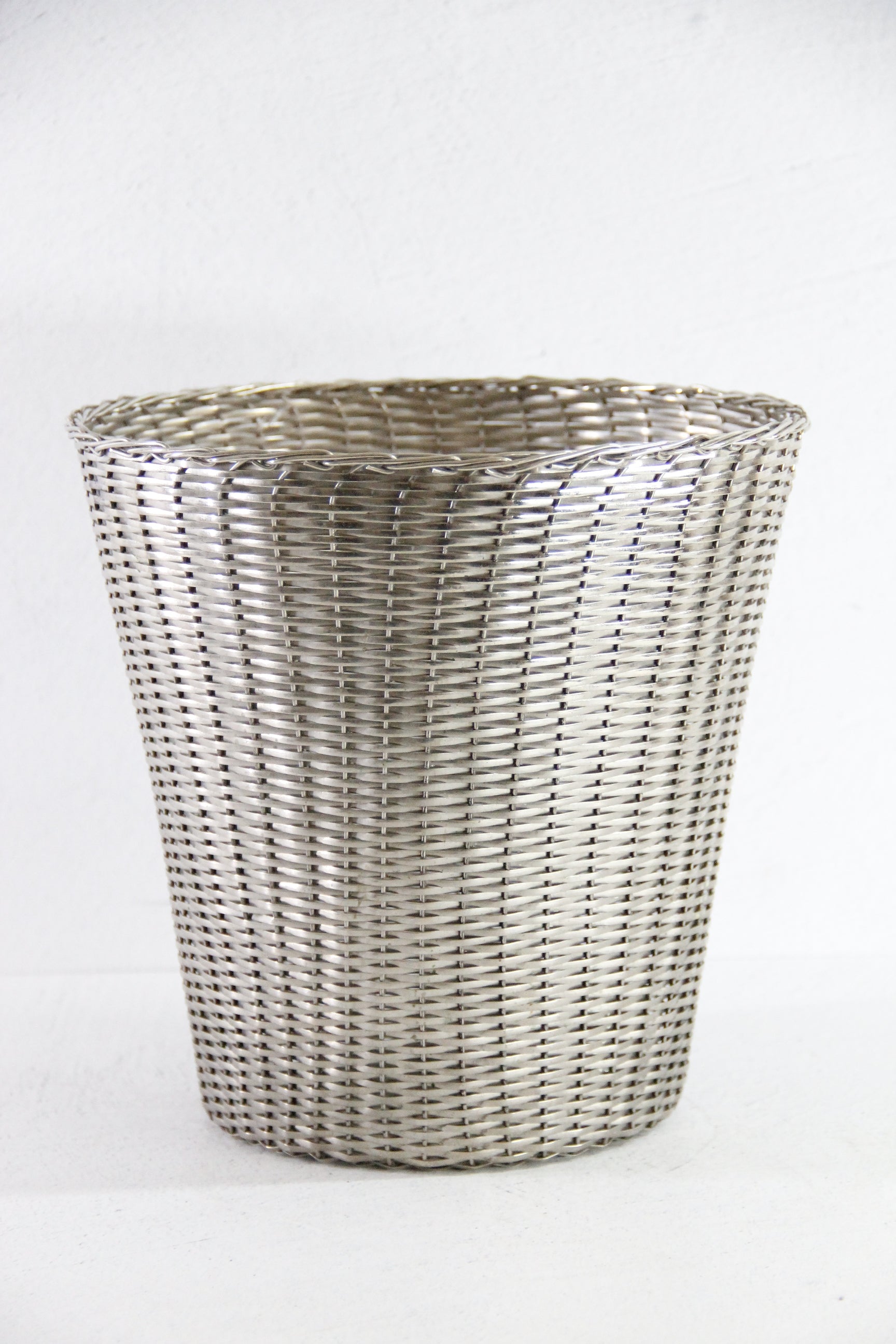 Midcentury Silver Metal Woven Waste Basket | French Planter  Debra Hall Lifestyle