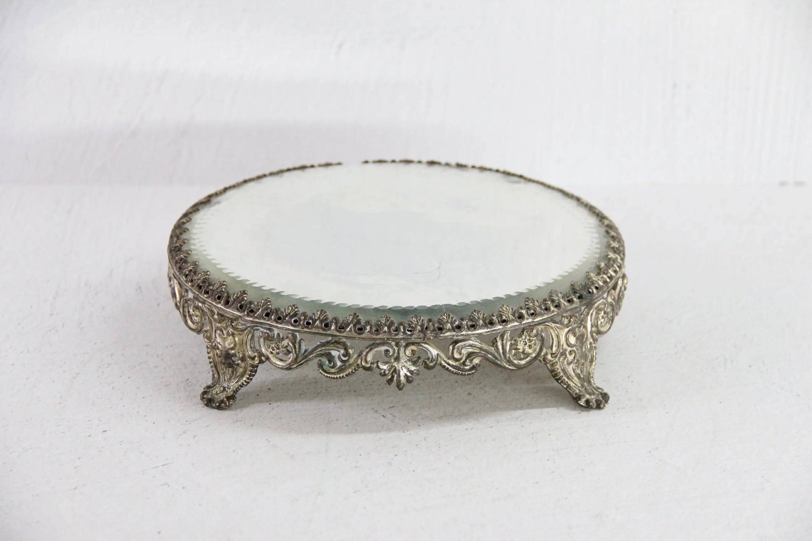 Mirror Plateau | Antique Ornate Footed Victorian Pedestal  Debra Hall Lifestyle