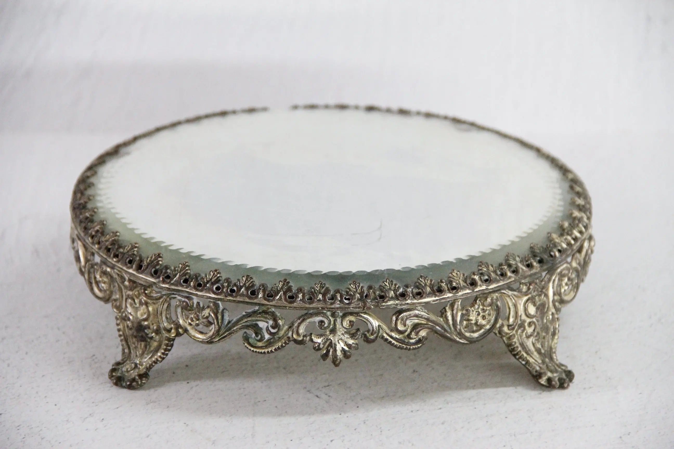 Mirror Plateau | Antique Ornate Footed Victorian Pedestal  Debra Hall Lifestyle