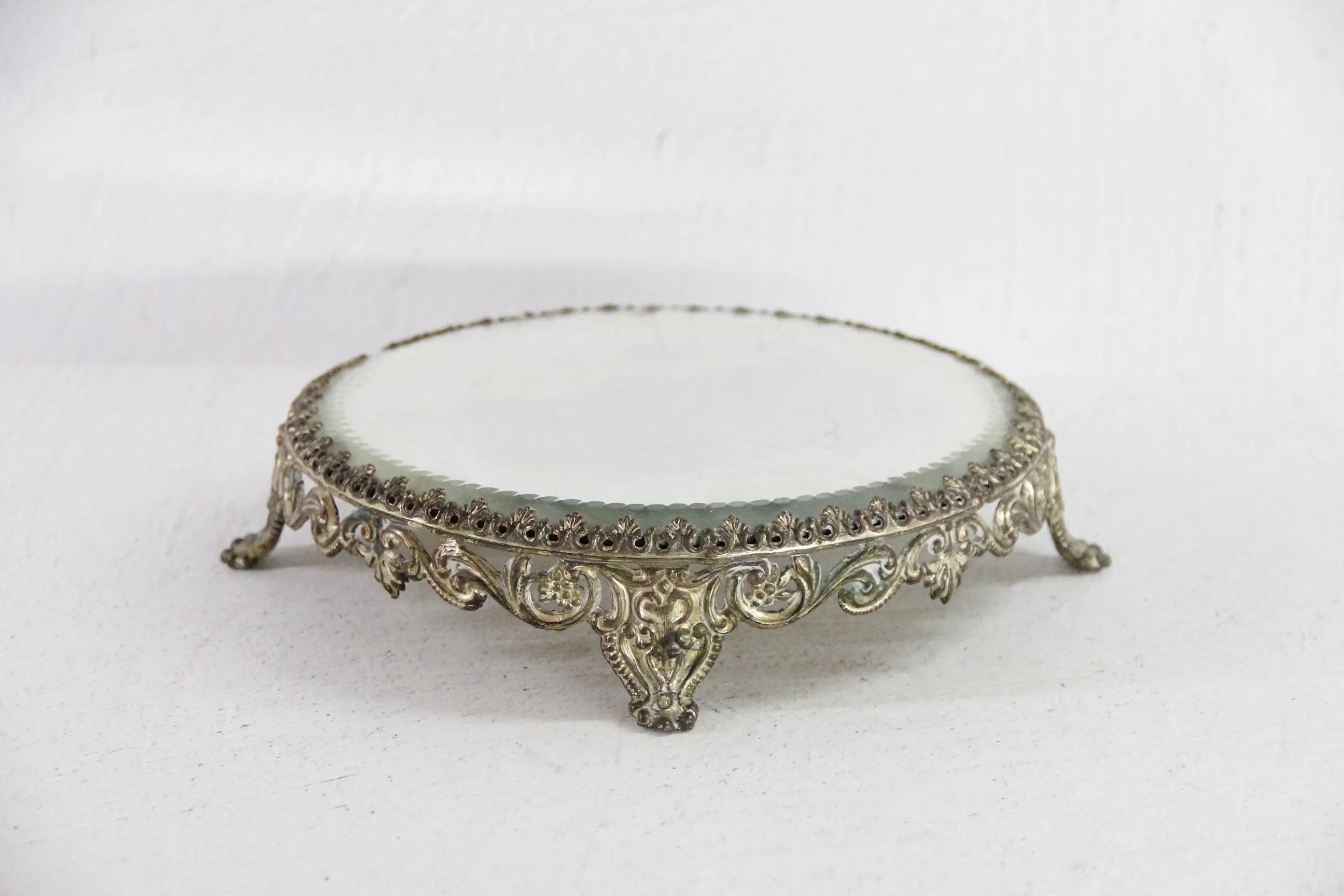 Mirror Plateau | Antique Ornate Footed Victorian Pedestal  Debra Hall Lifestyle