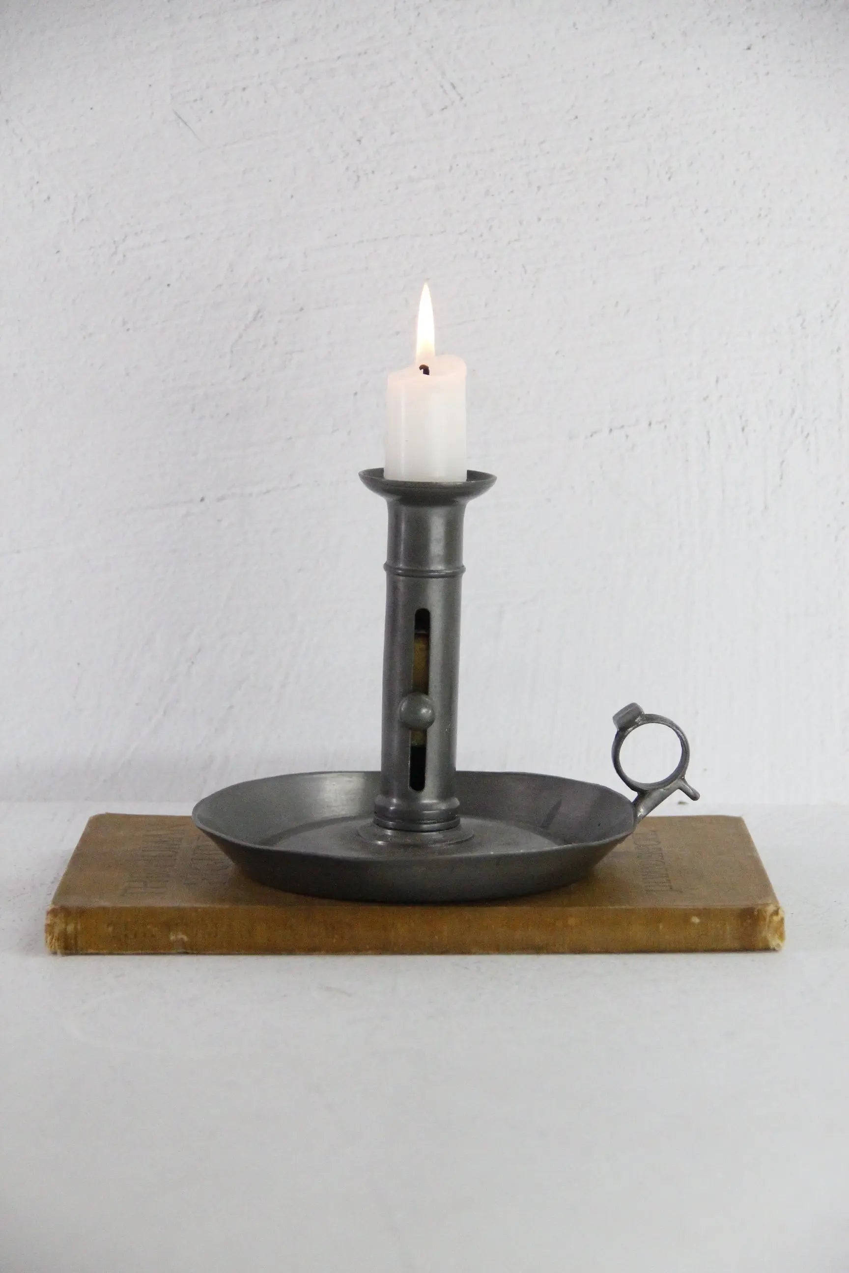 Pewter Chamber Stick Candle Holder | Large Antique Danish Push Up
