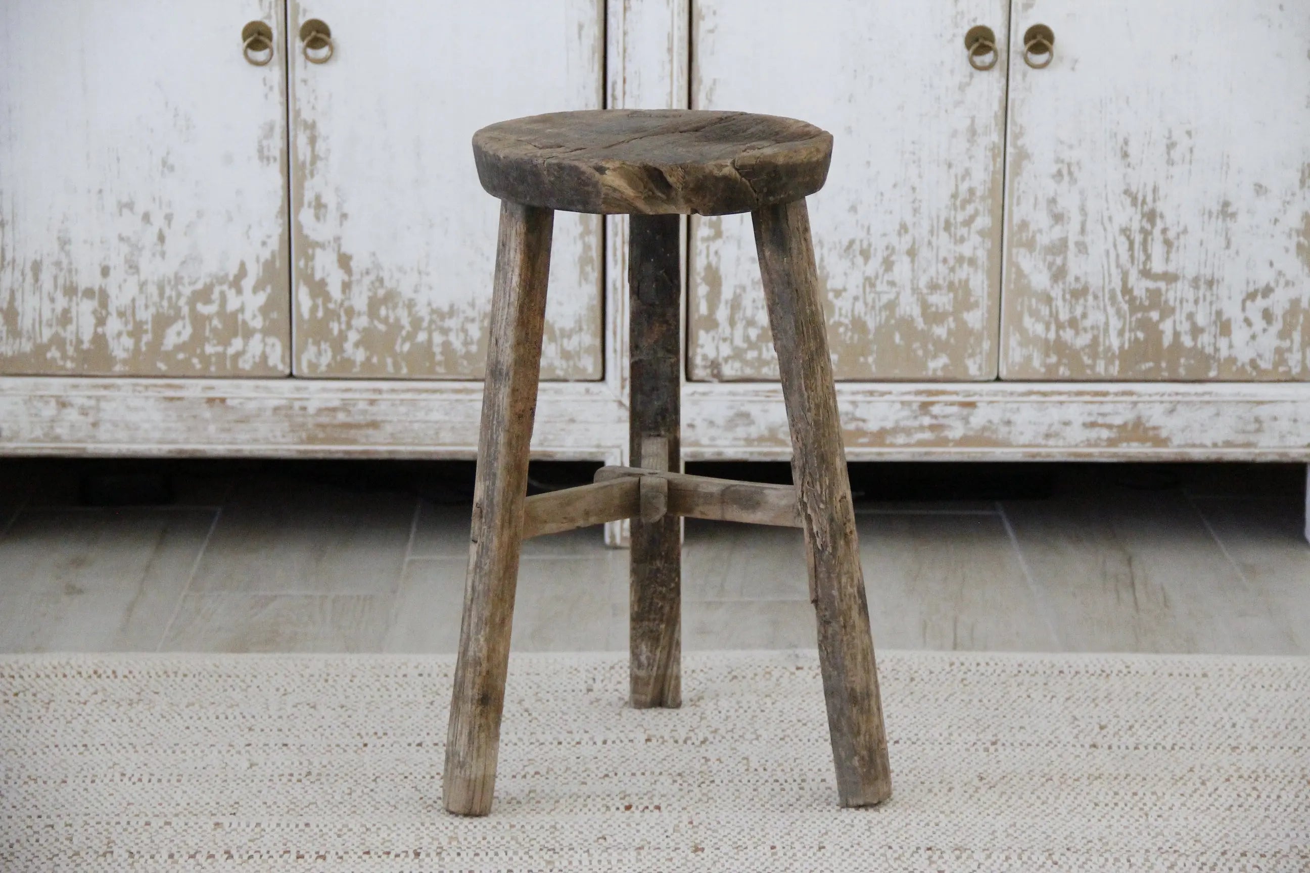 Rustic Round Stool Vintage Elm Wooden Side Table Debra Hall Lifestyle