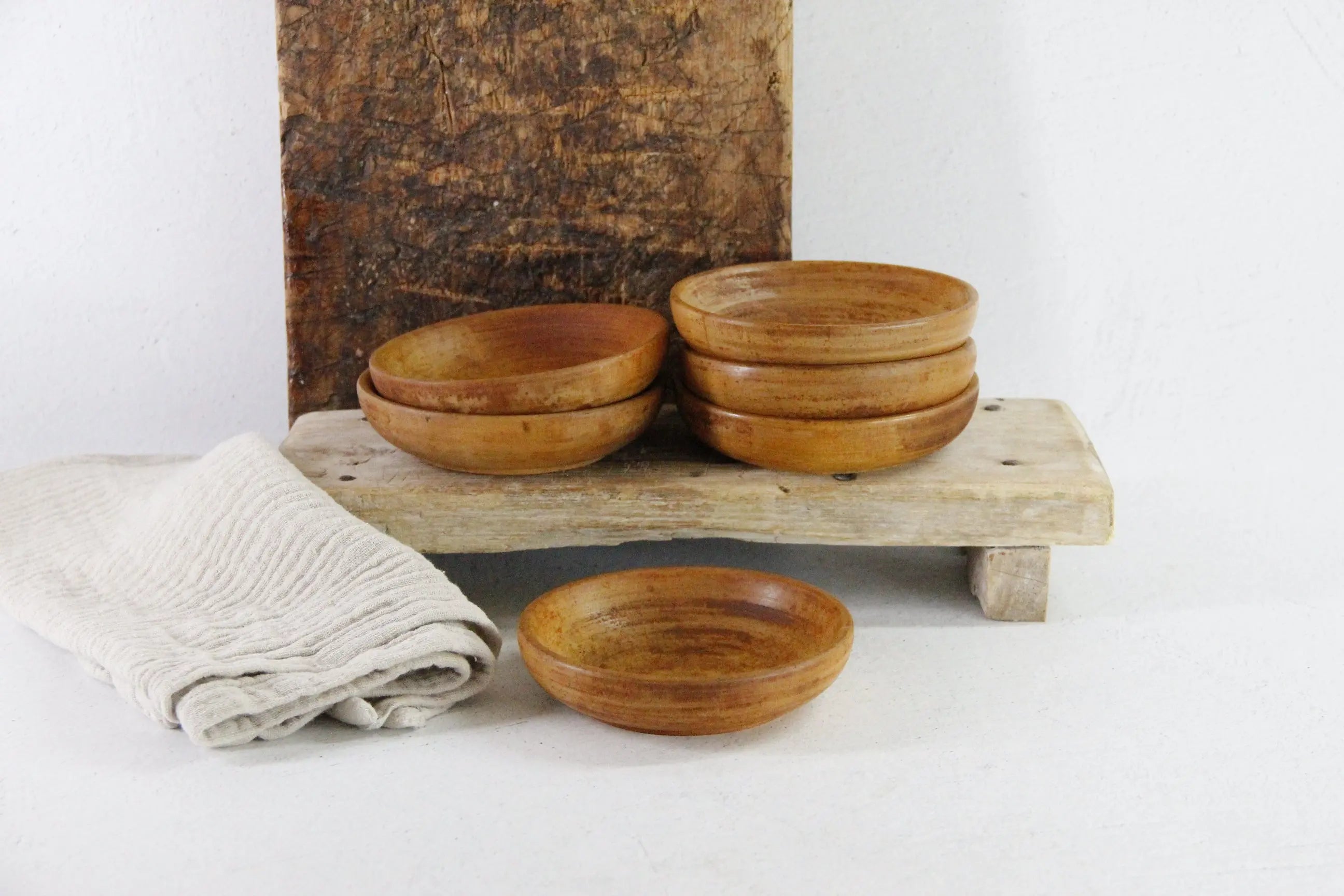 Teak Wood Bowl Vintage Set Hand Turned Mid-Century Small