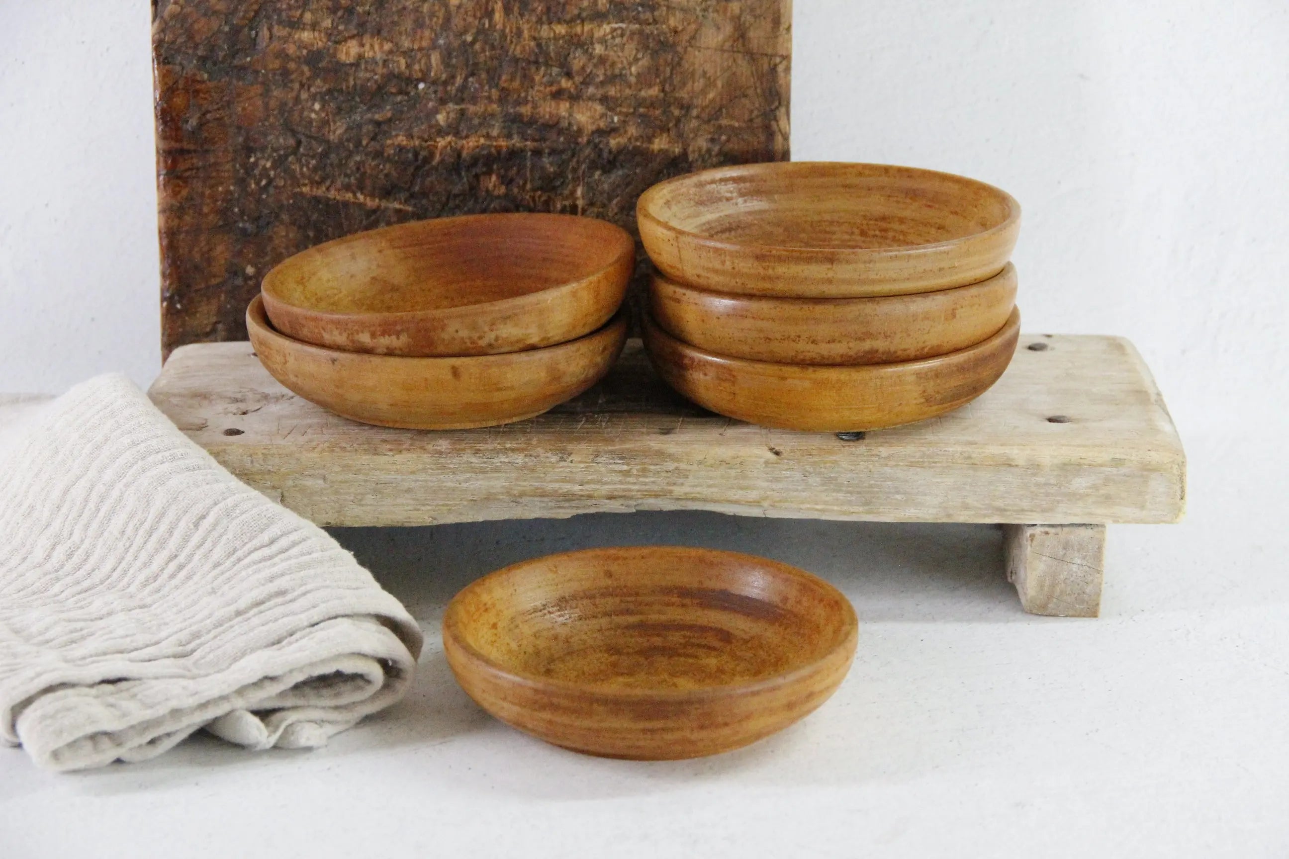 Teak Wood Bowl Vintage Set Hand Turned Mid-Century Small