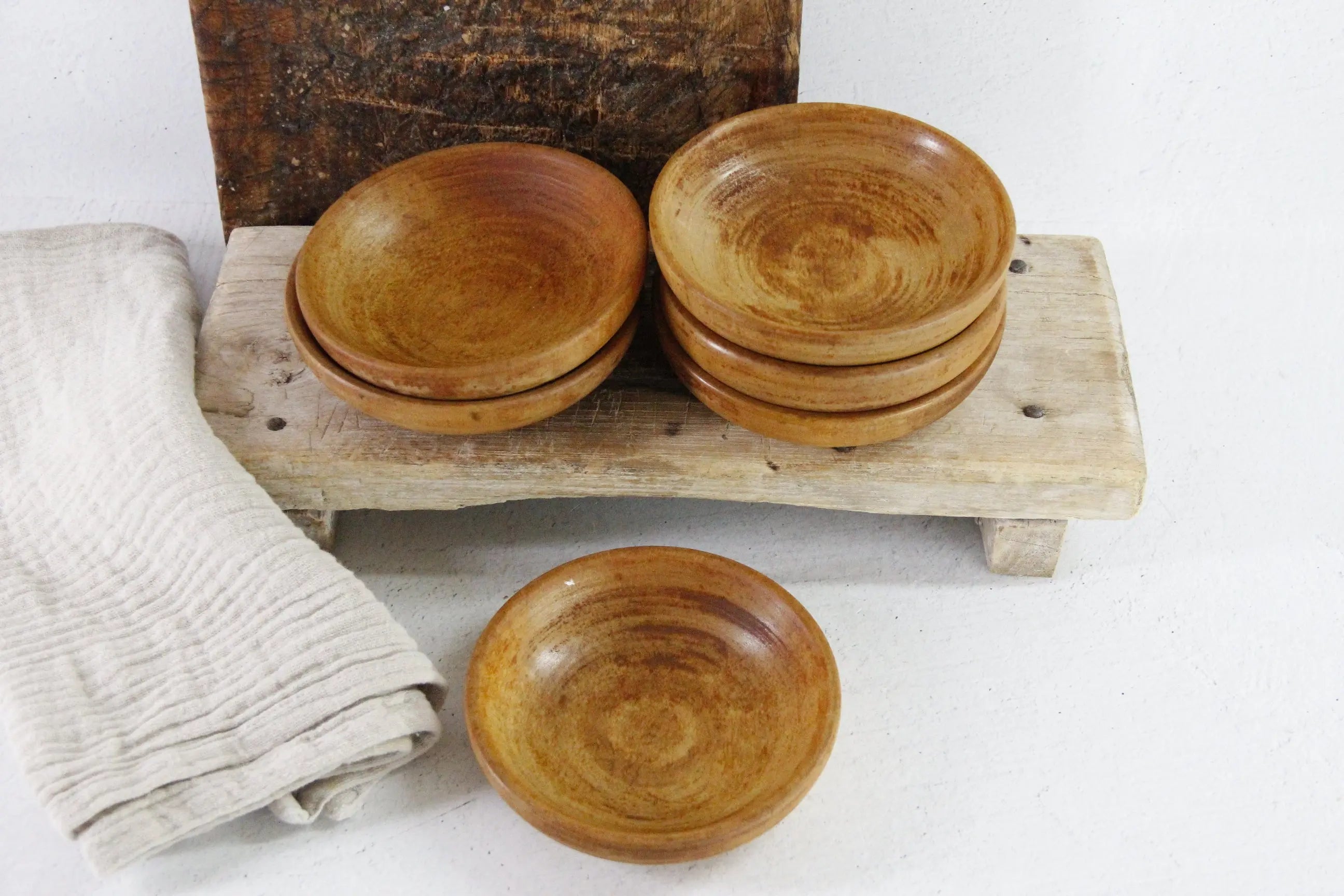 Teak Wood Bowl Vintage Set Hand Turned Mid-Century Small