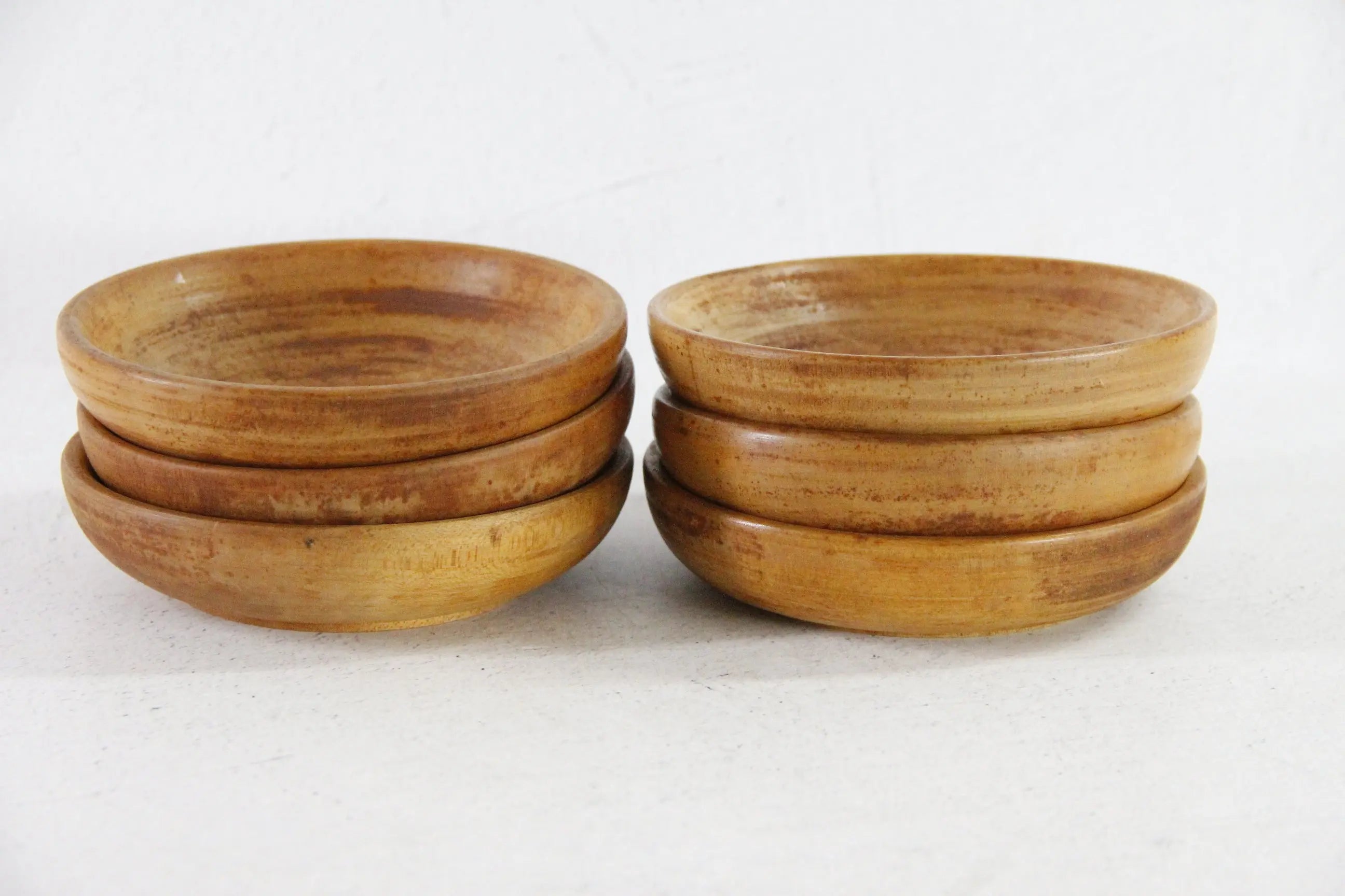 Teak Wood Bowl Vintage Set Hand Turned Mid-Century Small