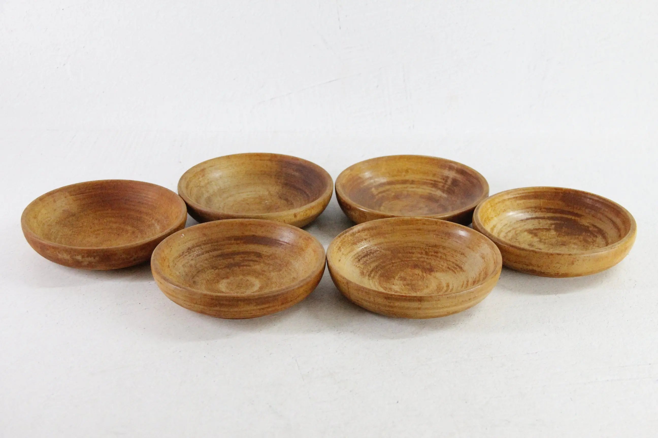 Teak Wood Bowl Vintage Set Hand Turned Mid-Century Small