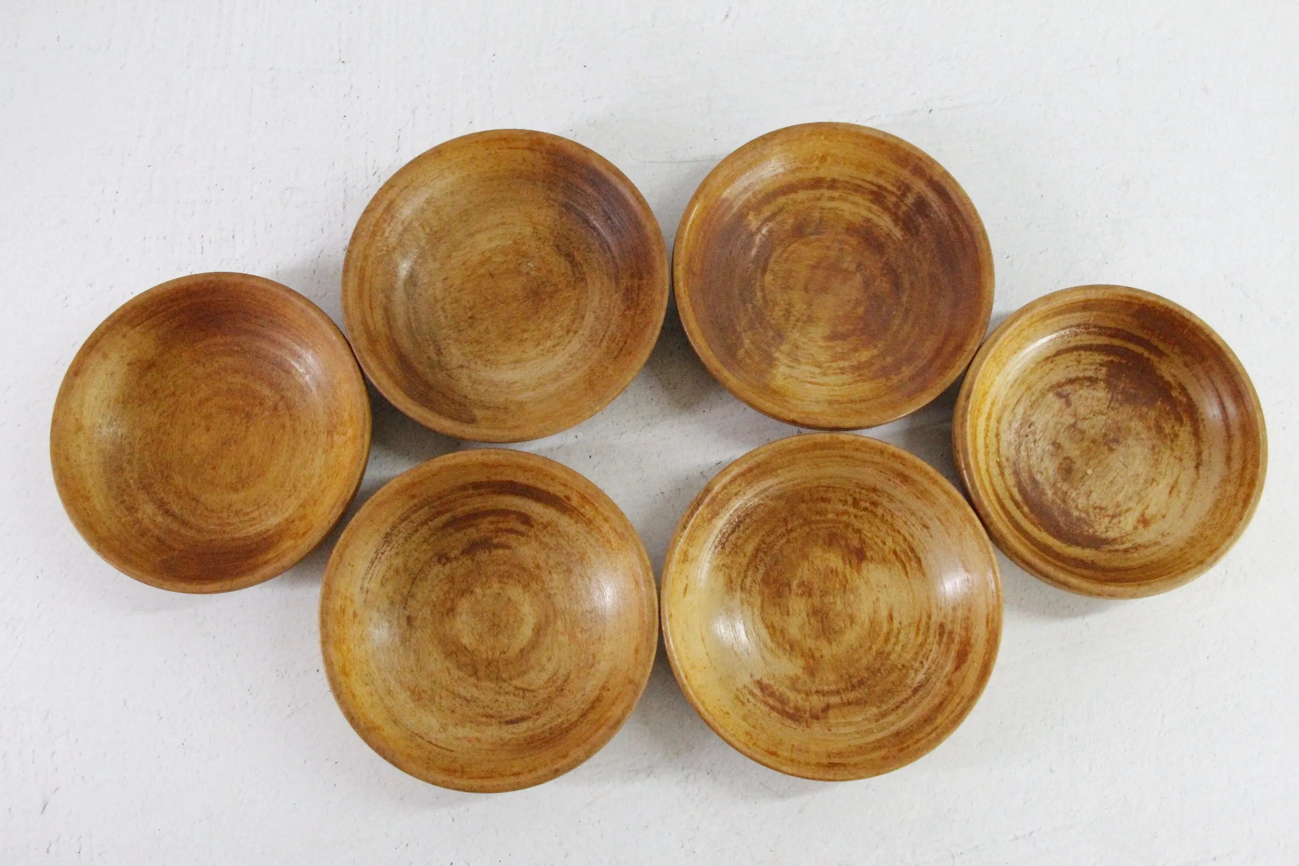 Teak Wood Bowl Vintage Set Hand Turned Mid-Century Small