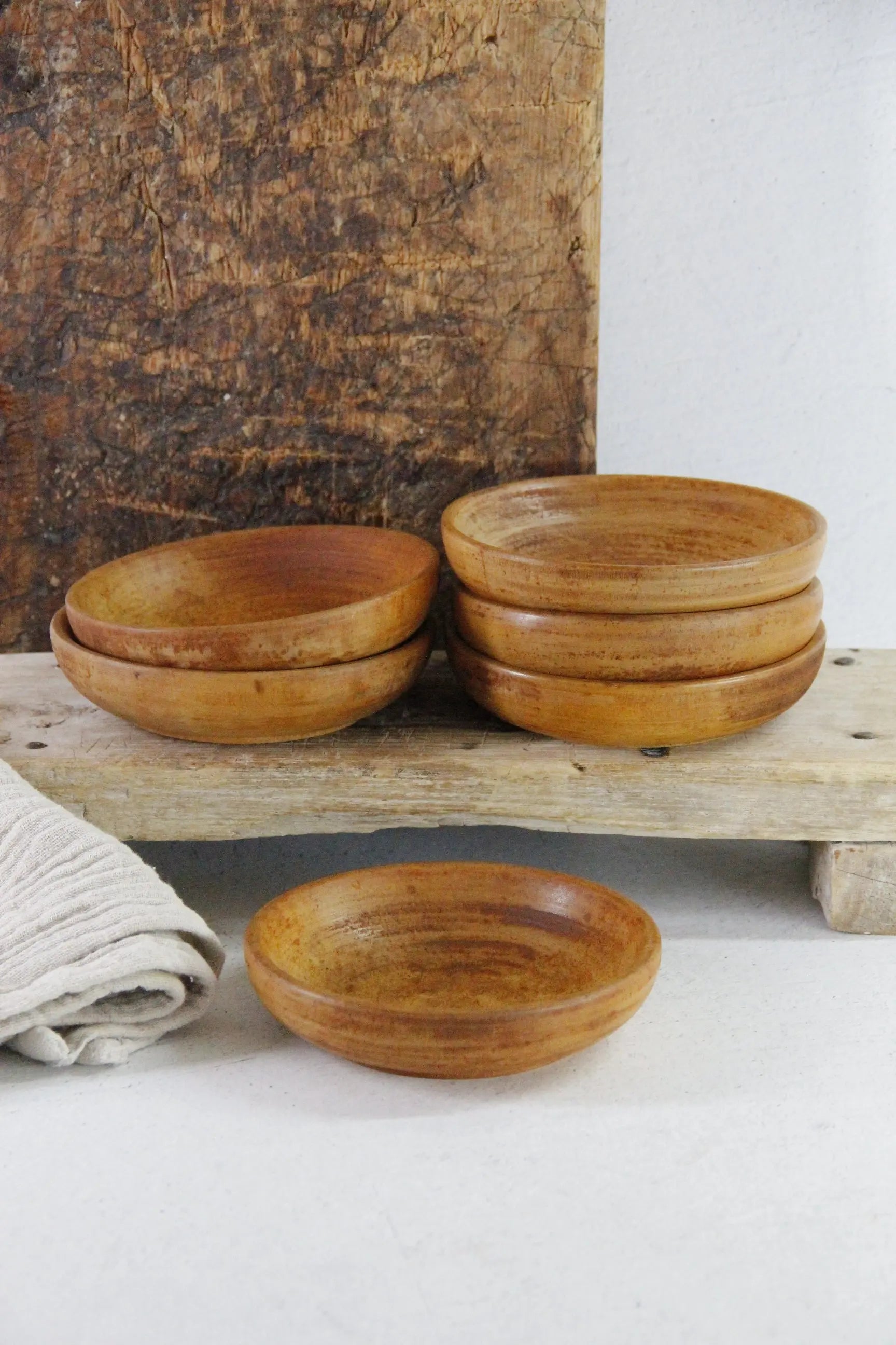 Teak Wood Bowl Vintage Set Hand Turned Mid-Century Small