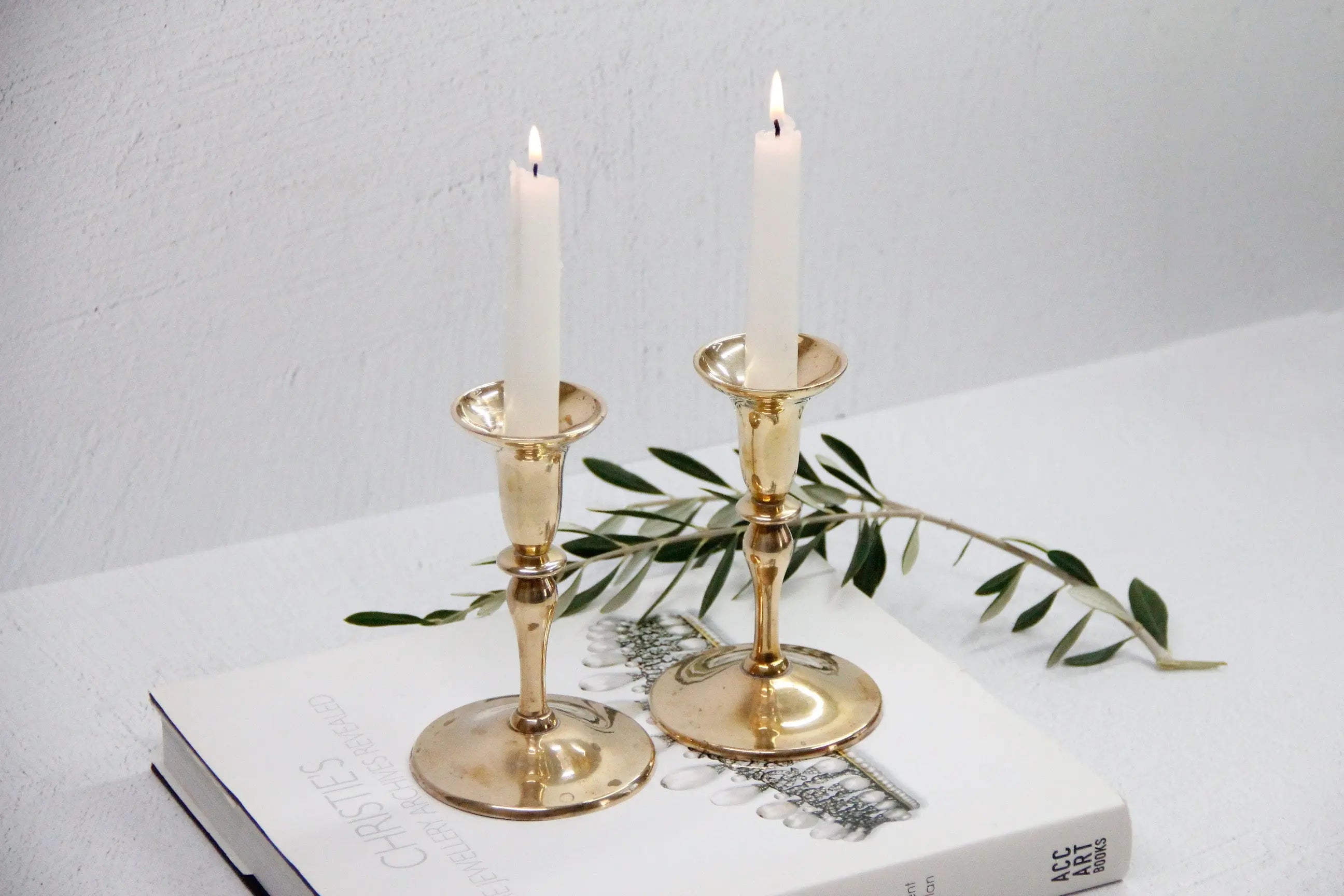 Solid Brass Candlesticks Pair | Heavy Vintage Candle Holders  Debra Hall Lifestyle