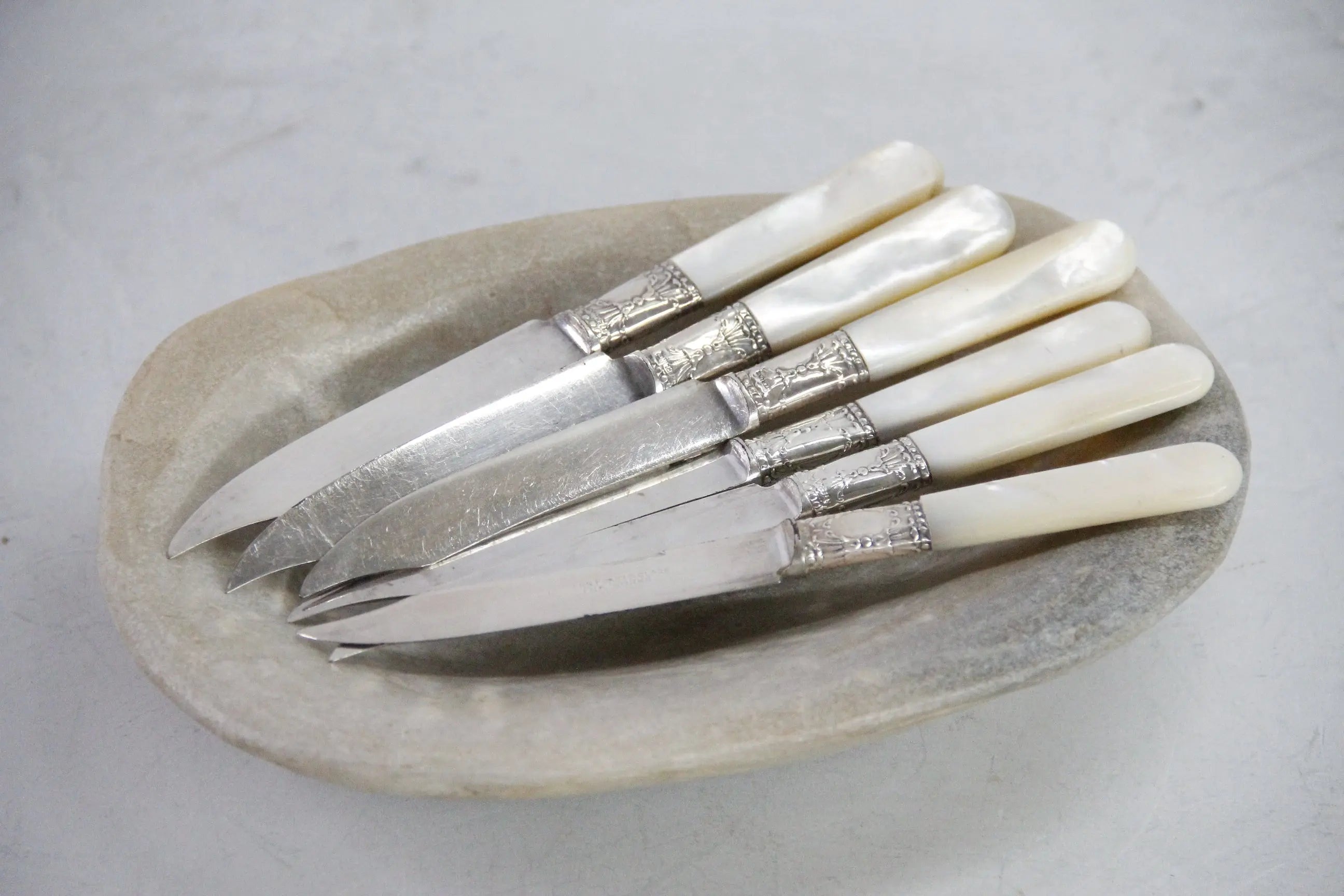 Sterling Silver Knife Set | Antique Fruit Knives Mother of Pearl  Debra Hall Lifestyle