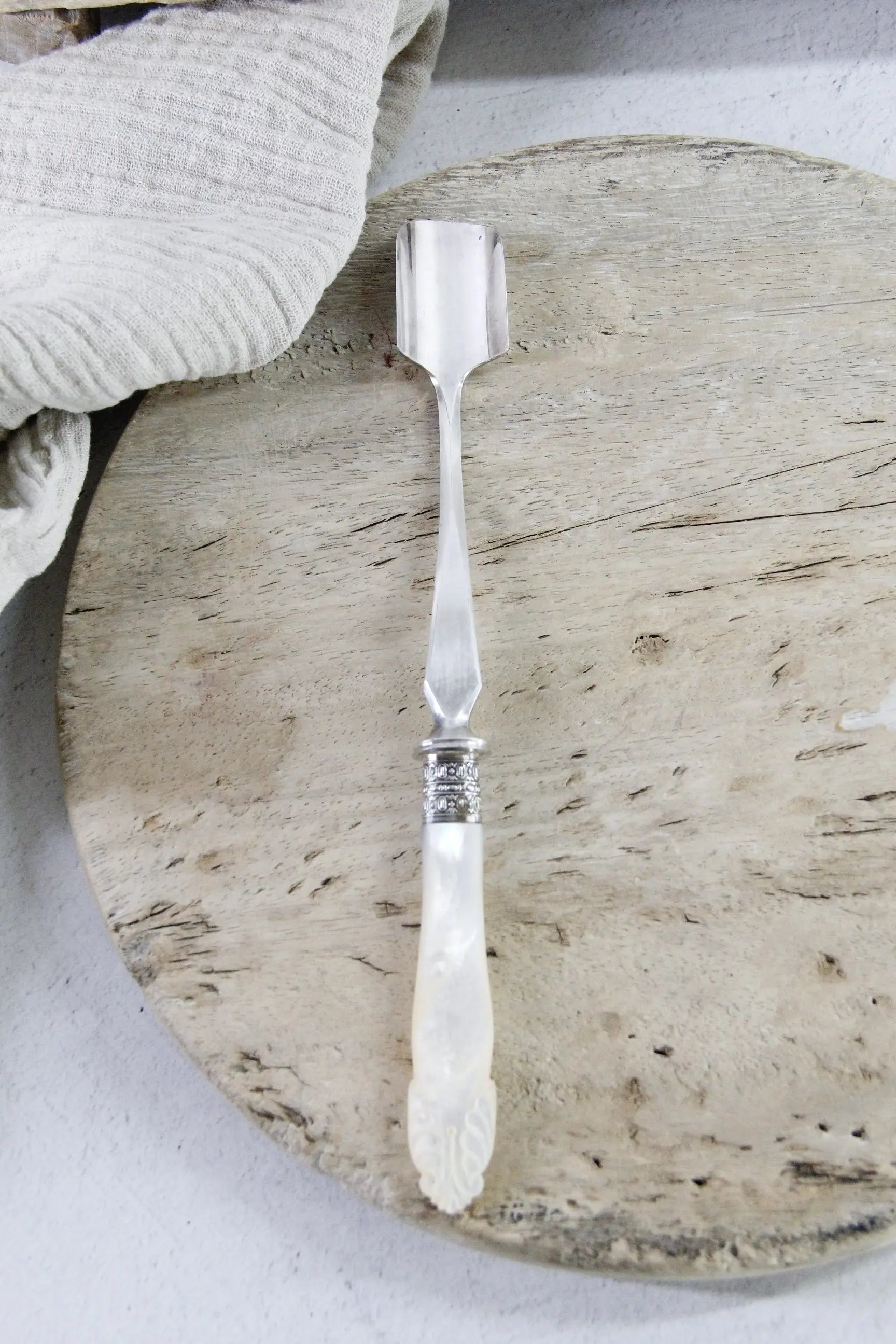 Stilton Cheese Scoop Silver with Mother of Pearl | Antique Spoon