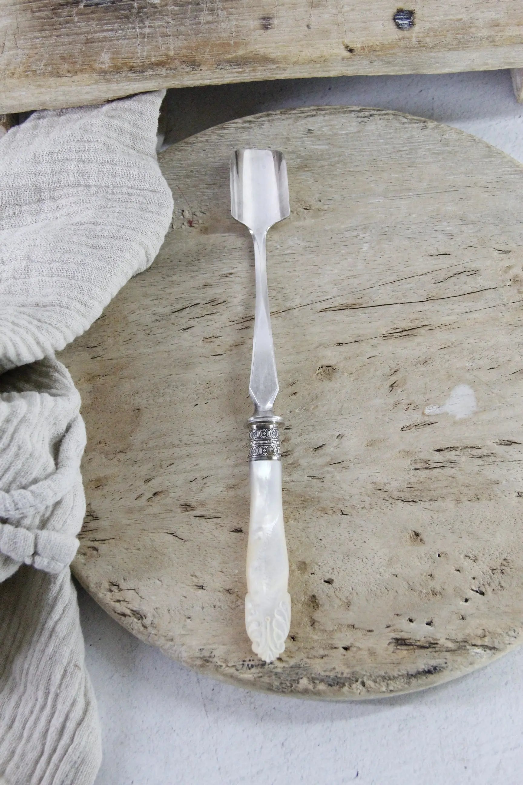 Stilton Cheese Scoop Silver with Mother of Pearl | Antique Spoon
